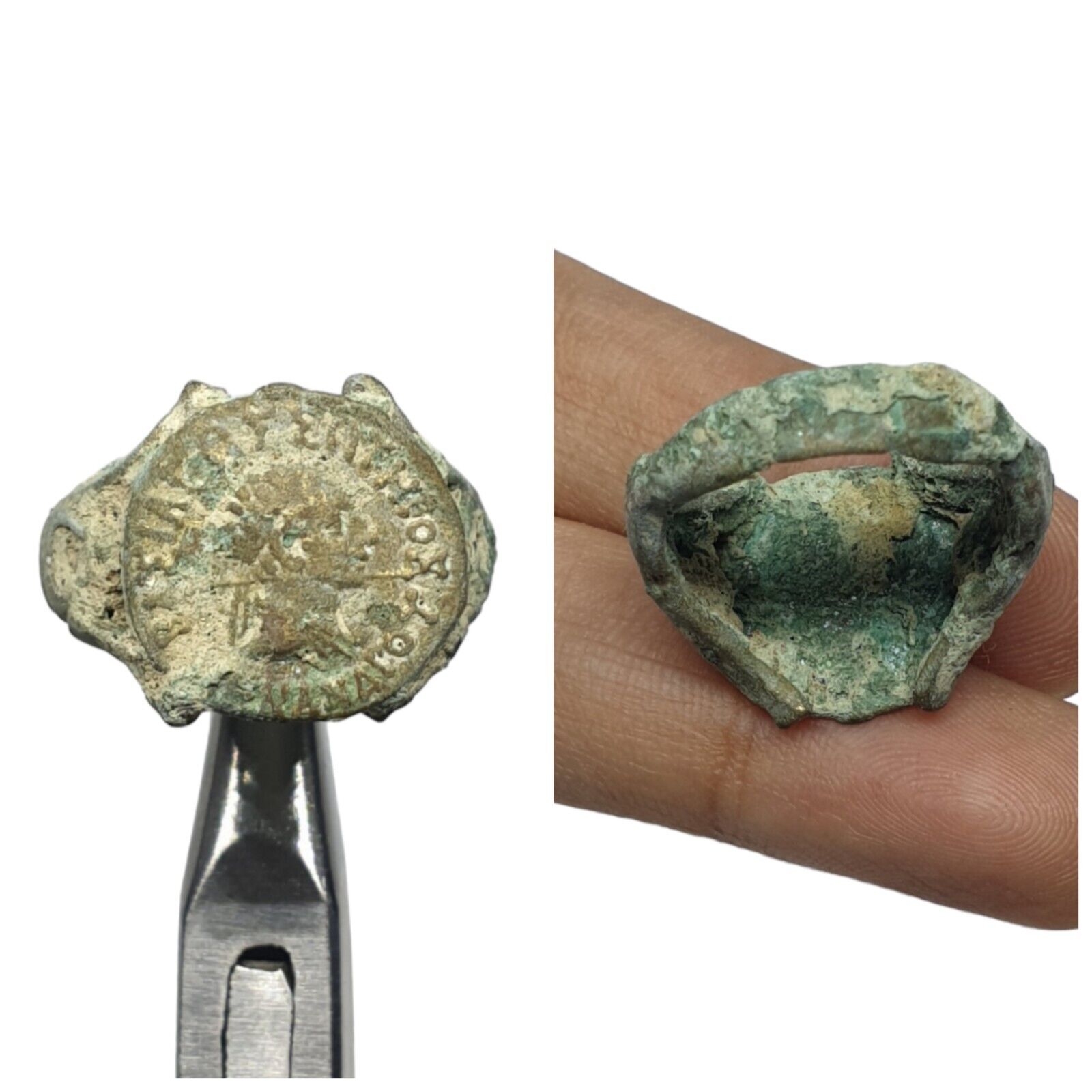 Rare Antique Bronze Roman Seal Signet Intaglio Engraved Round Ring Size 6.25US