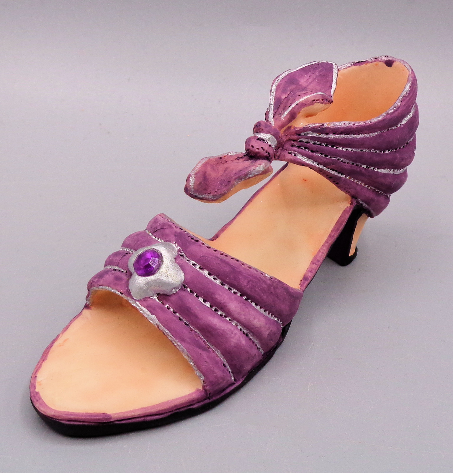 Vintage Miniature Purple Resin Women's Sandal Shoe High Heels Youngs Figurine