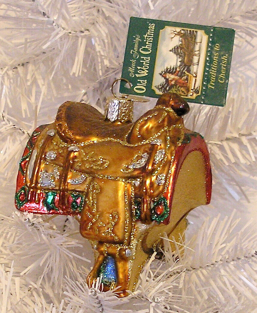 2008 OLD WORLD CHRISTMAS - WESTERN HORSE SADDLE - BLOWN GLASS ORNAMENT NEW W/TAG