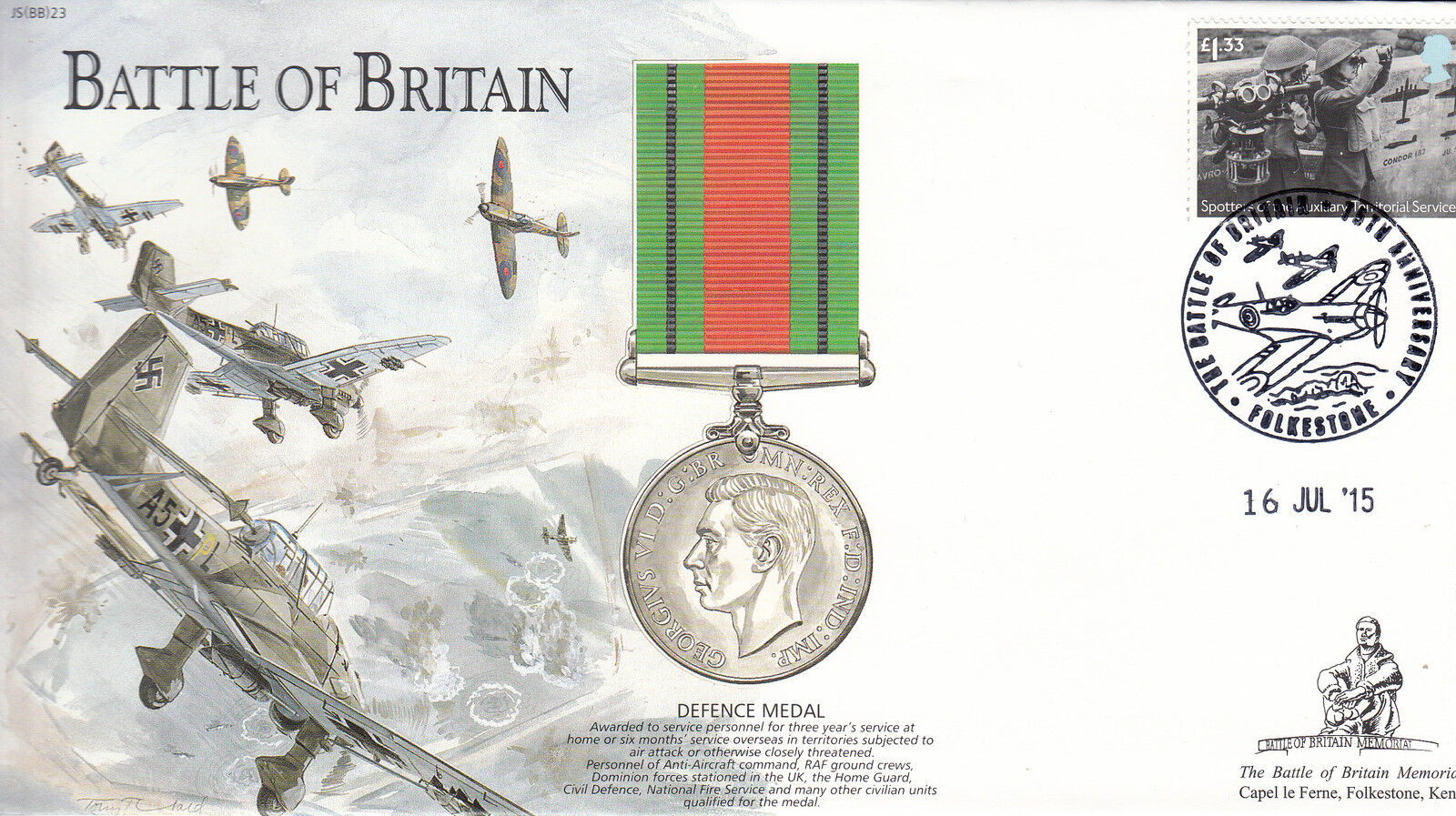 BB23 WWII WW2 Battle of Britain RAF cover 2015 75 Ann Battle of Britain Postmark