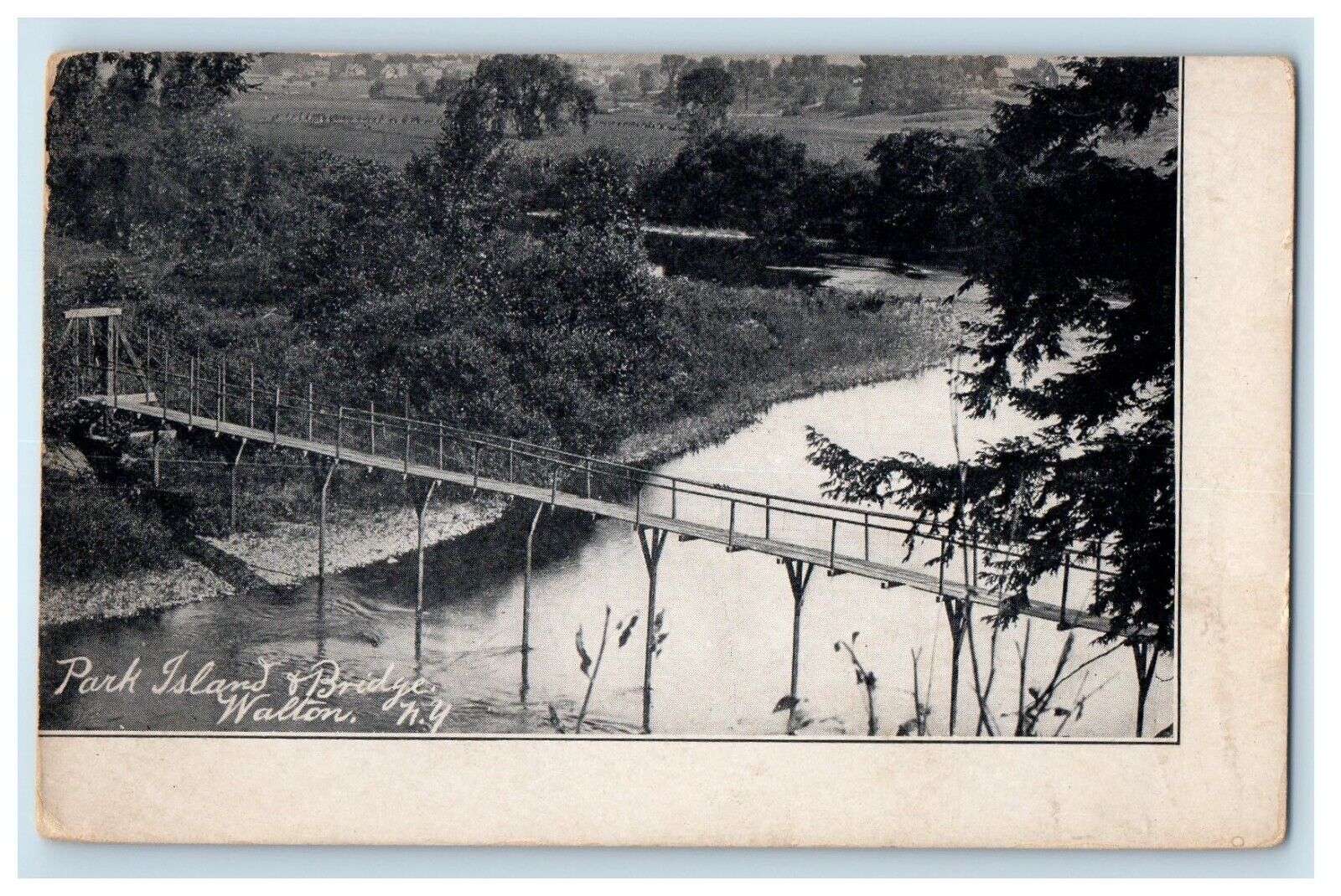 1914 Park Island Bridge River Scene Walton New York NY Posted Antique Postcard