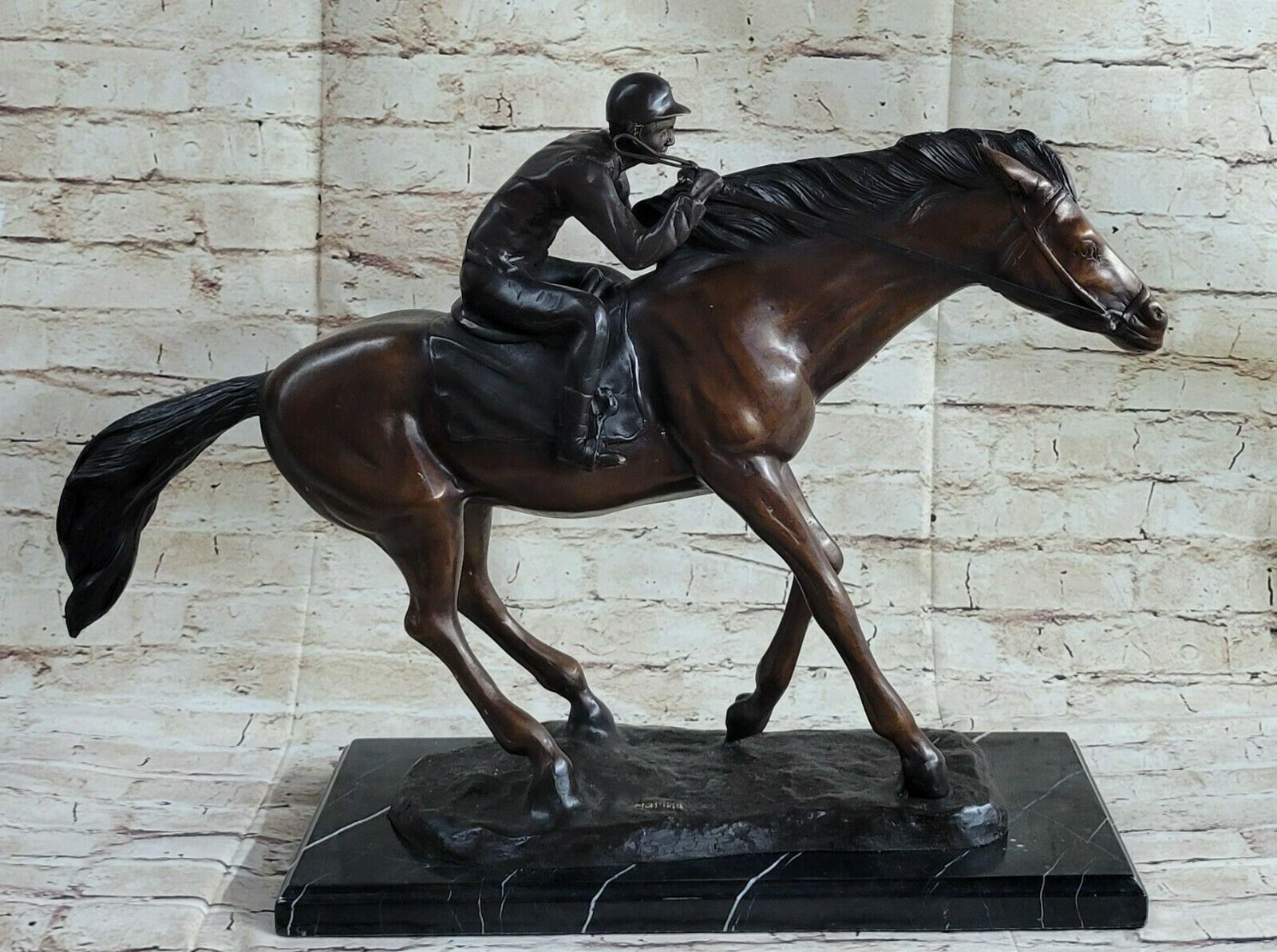 French Vintage Bronze Statue Sculpture Horse Jockey France circa 1970 Home Art