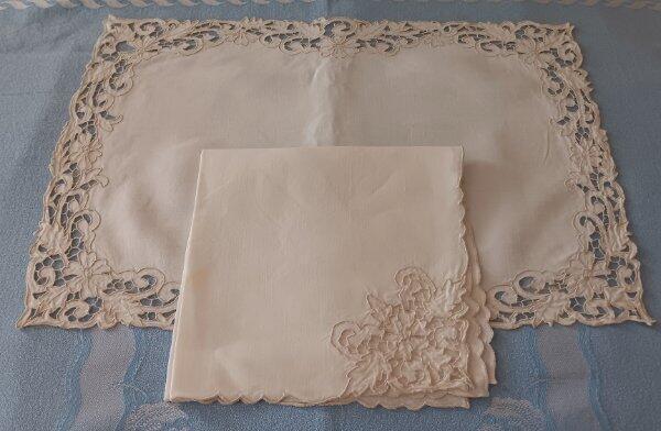 12 Vintage Madeira Linen Placemats Napkins Cutwork Embroidery Set Lace