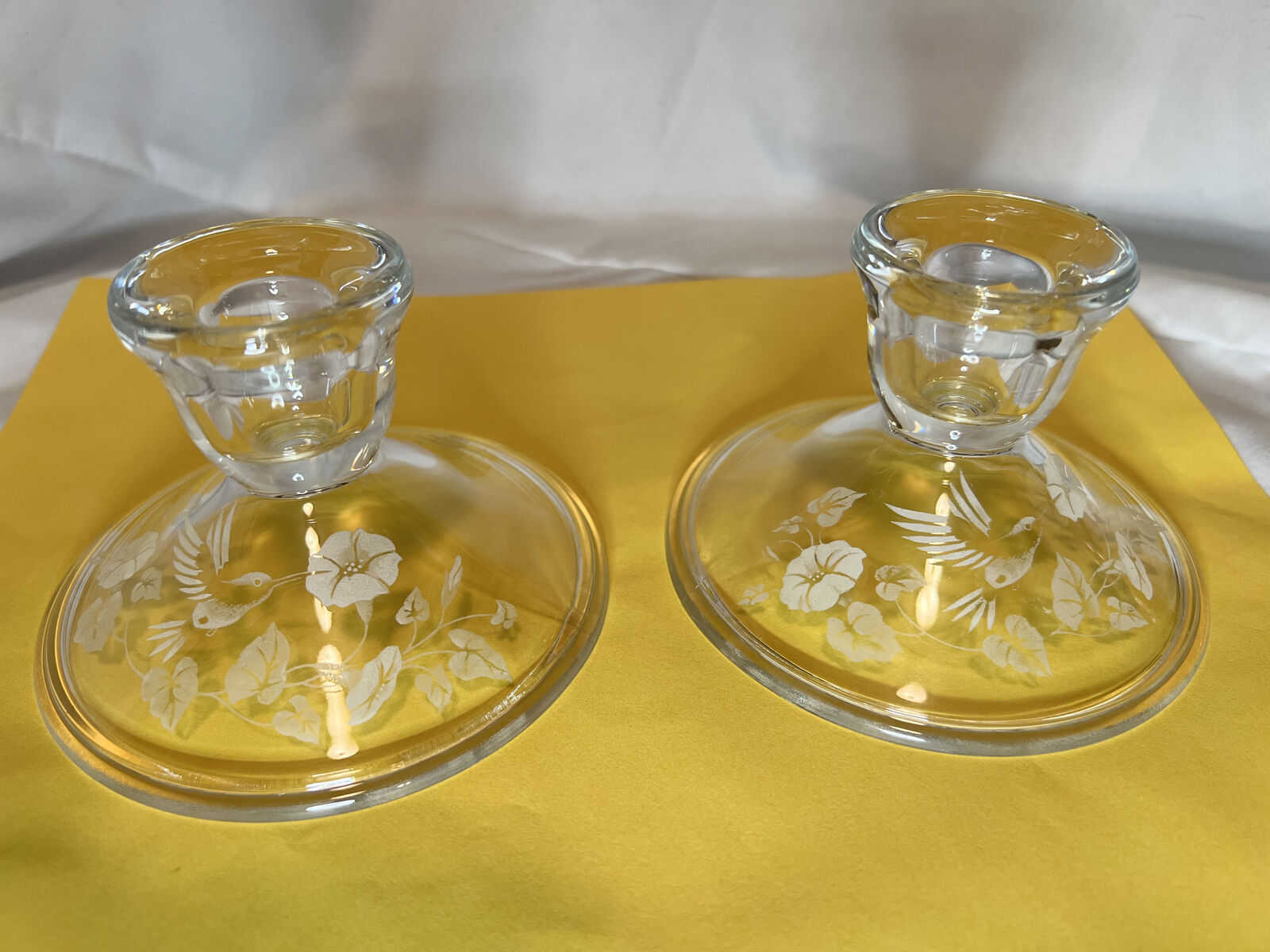 Vintage 1980'S Avon 24% Lead Crystal Etched Hummingbird Candle Holders (2)