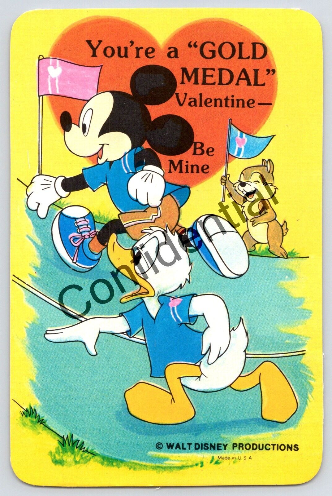 Vintage Walt Disney Happy Valentine's Day Mickey Donald Chip WDP Postcard G130