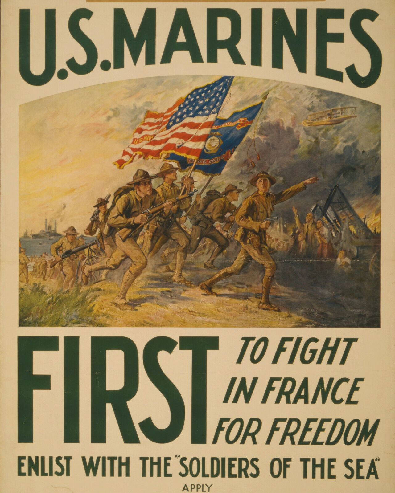 WW1 War Time Poster 8X10 Photo U.S. Marines - first to fight in France 1917