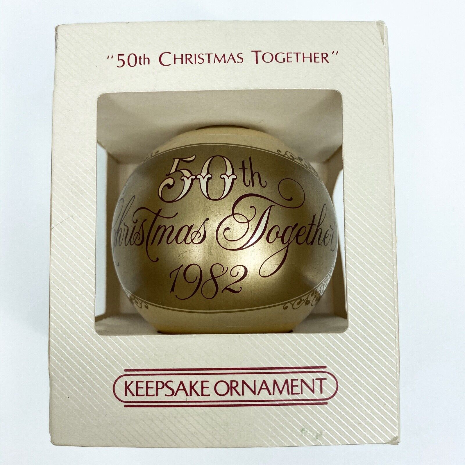 Vintage Hallmark Christmas Ornament for 50th Christmas Together Gold Glass 1982