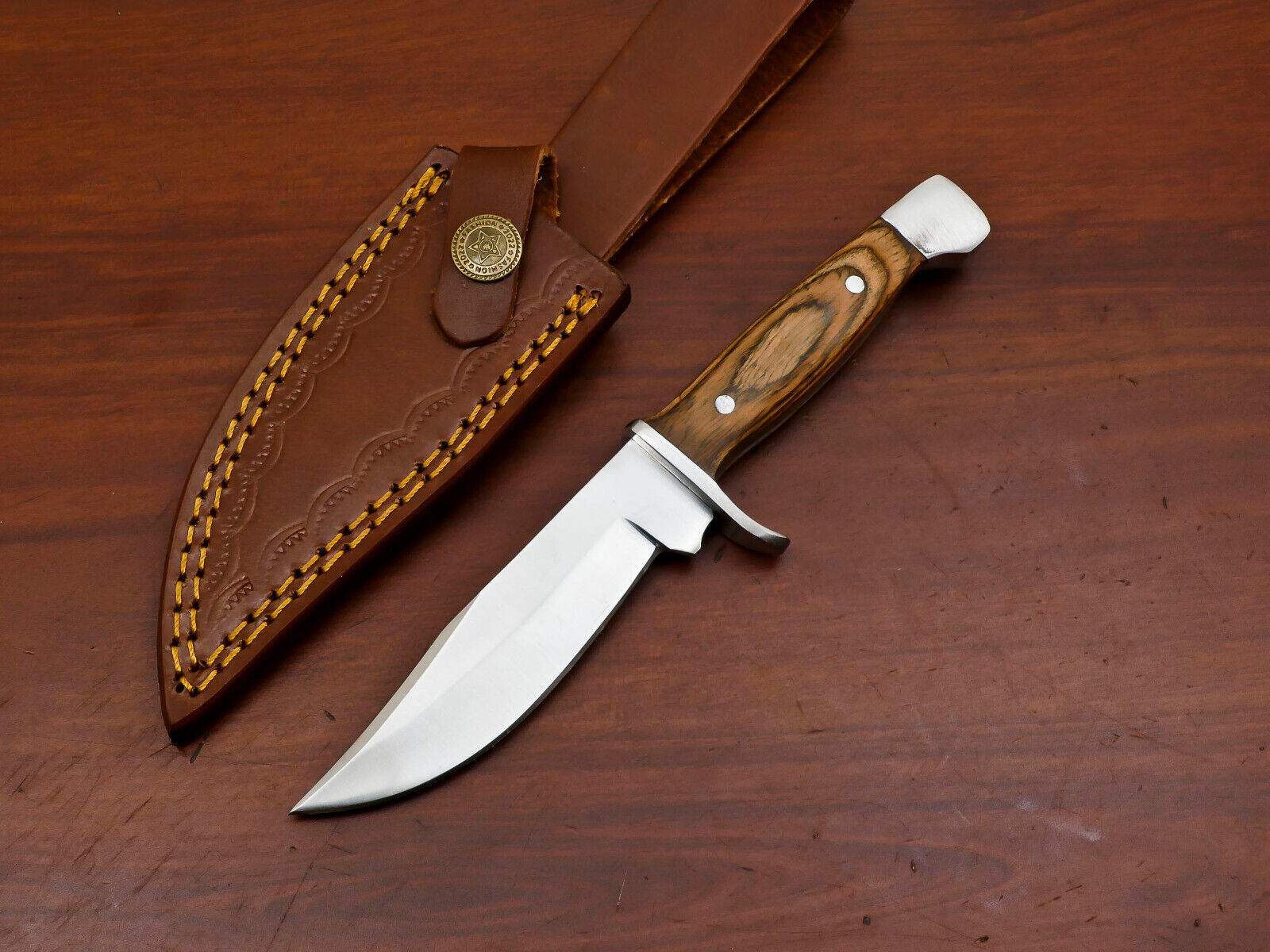 CUSTOM HAND MADE D2 STEEL BLADE HUNTING KNIFE- PAKKA WOOD - STEEL GUARD -HB-4866