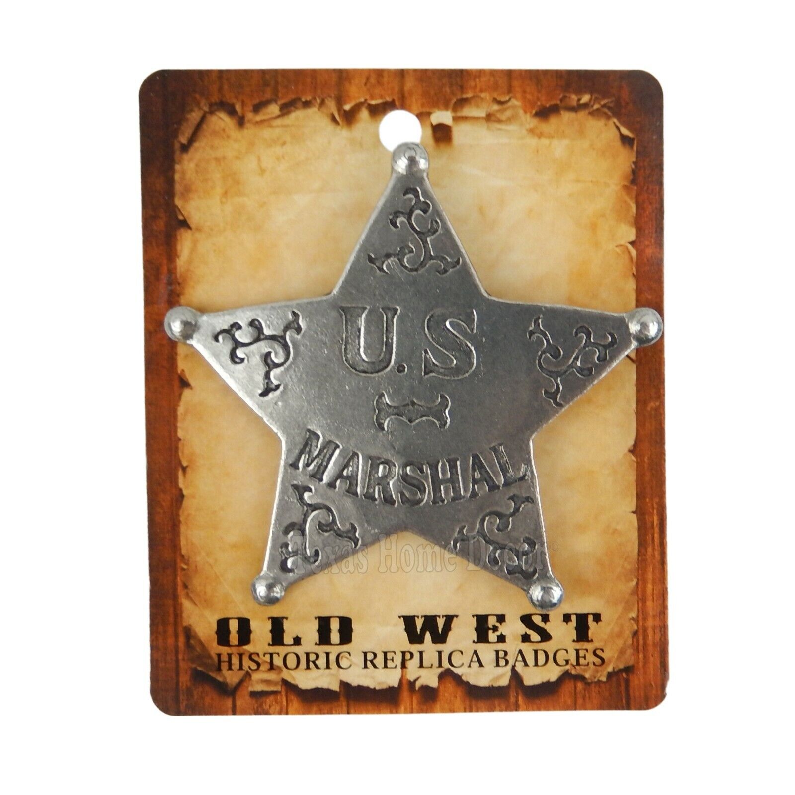 US Marshal Badge Old West Replica Antique Silver 5 Pointed Star Made in USA