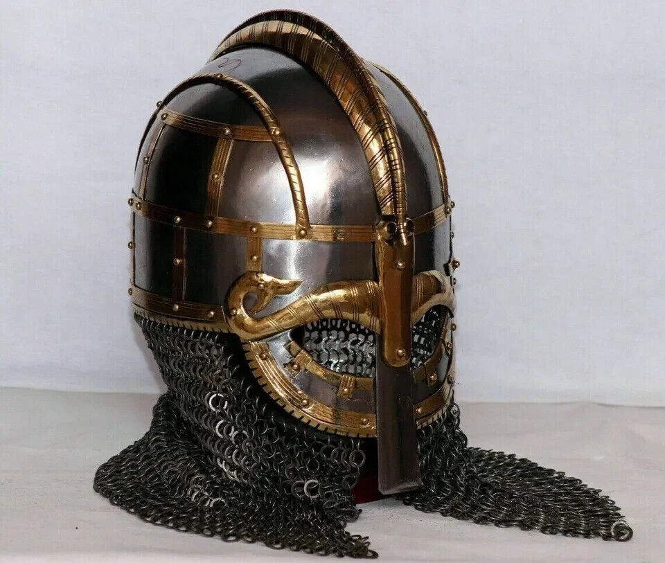 Viking Steel Helmet Armor Medieval Helmet With Chain mail Hand Forged 20 Gage