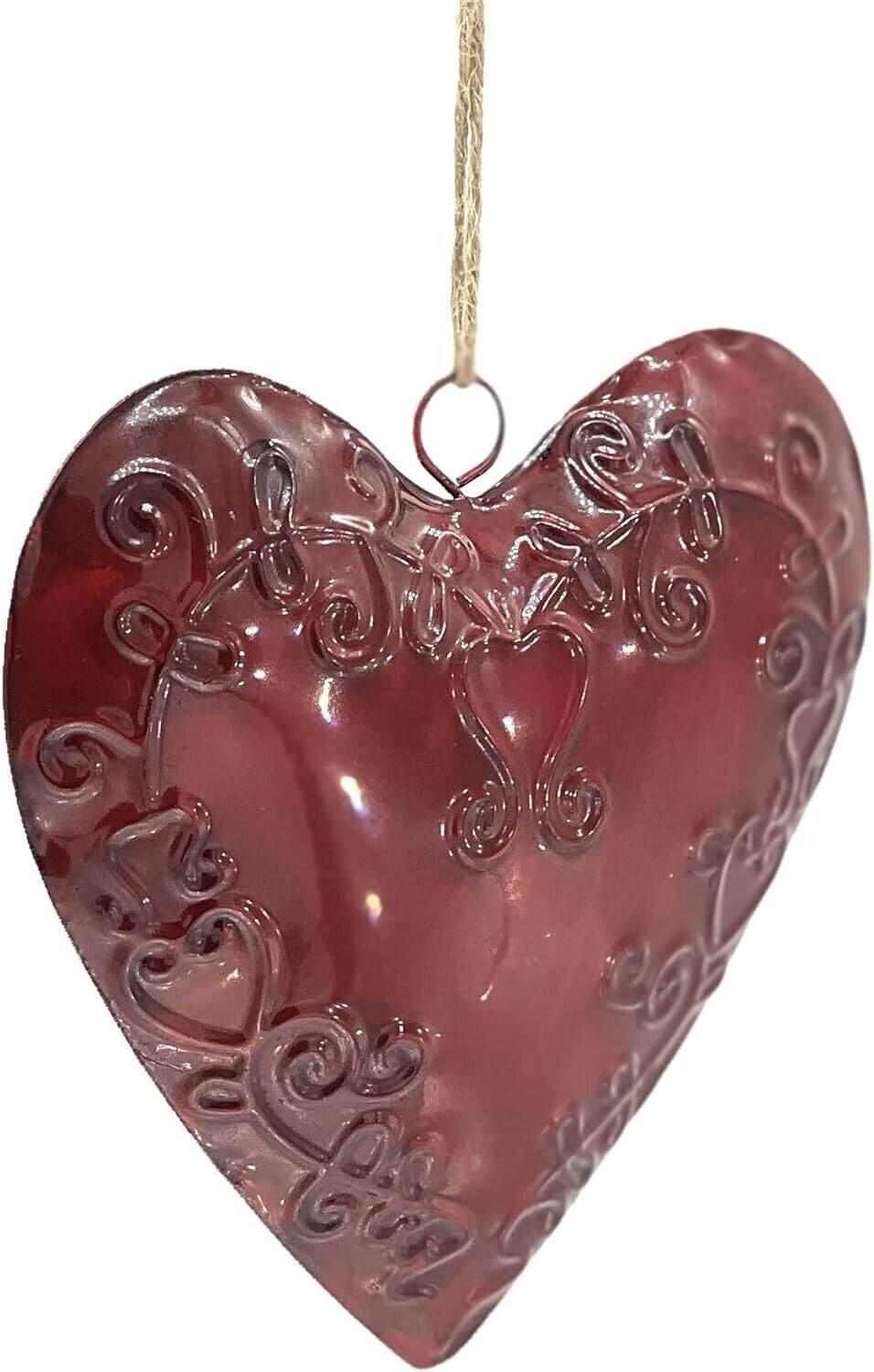 Red Embossed Metal Heart Ornament