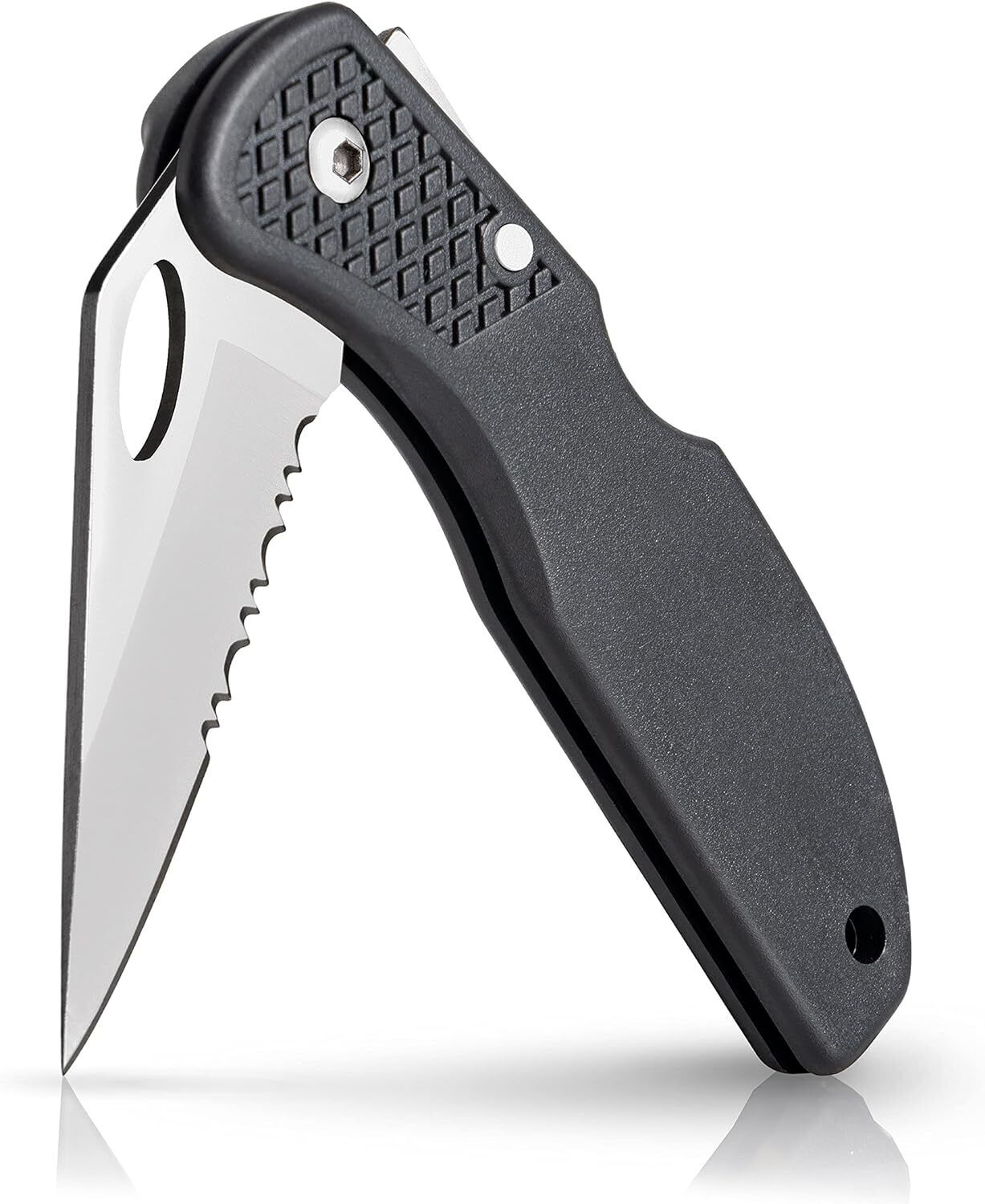 Tactical Knife Half Serrated BladeTextured No-Slip Handle Carry Clip 