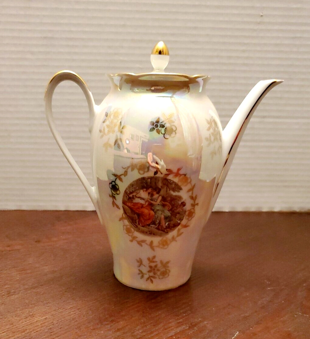 Vtg KAHLA Fine German Porcelain MADONNA Goddess Gold Gilt Luster Teapot With Lid
