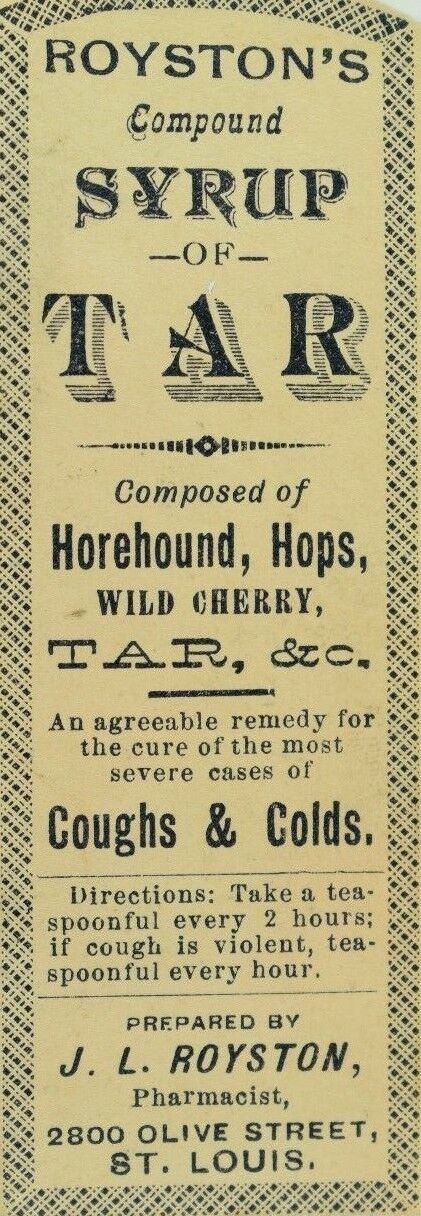 1880\'s-90\'s J.L. Royston Syrup of Tar, Horehound Quack Medicine Bottle Label F1
