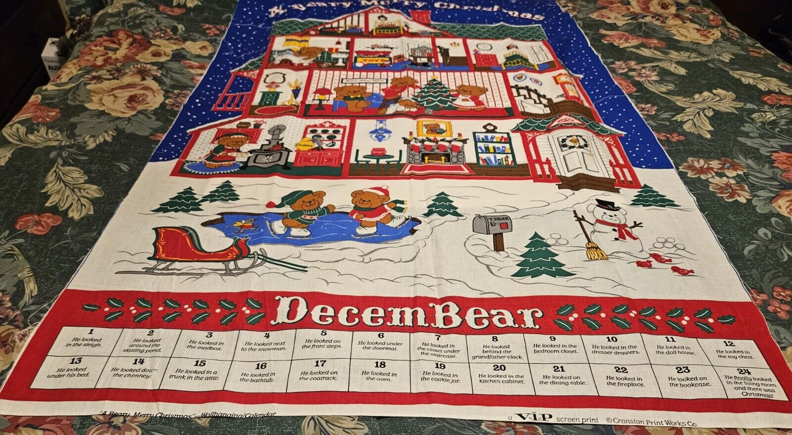 A Beary Merry Christmas Fabric Wall Hanging Advent Calendar Finished With BEAR