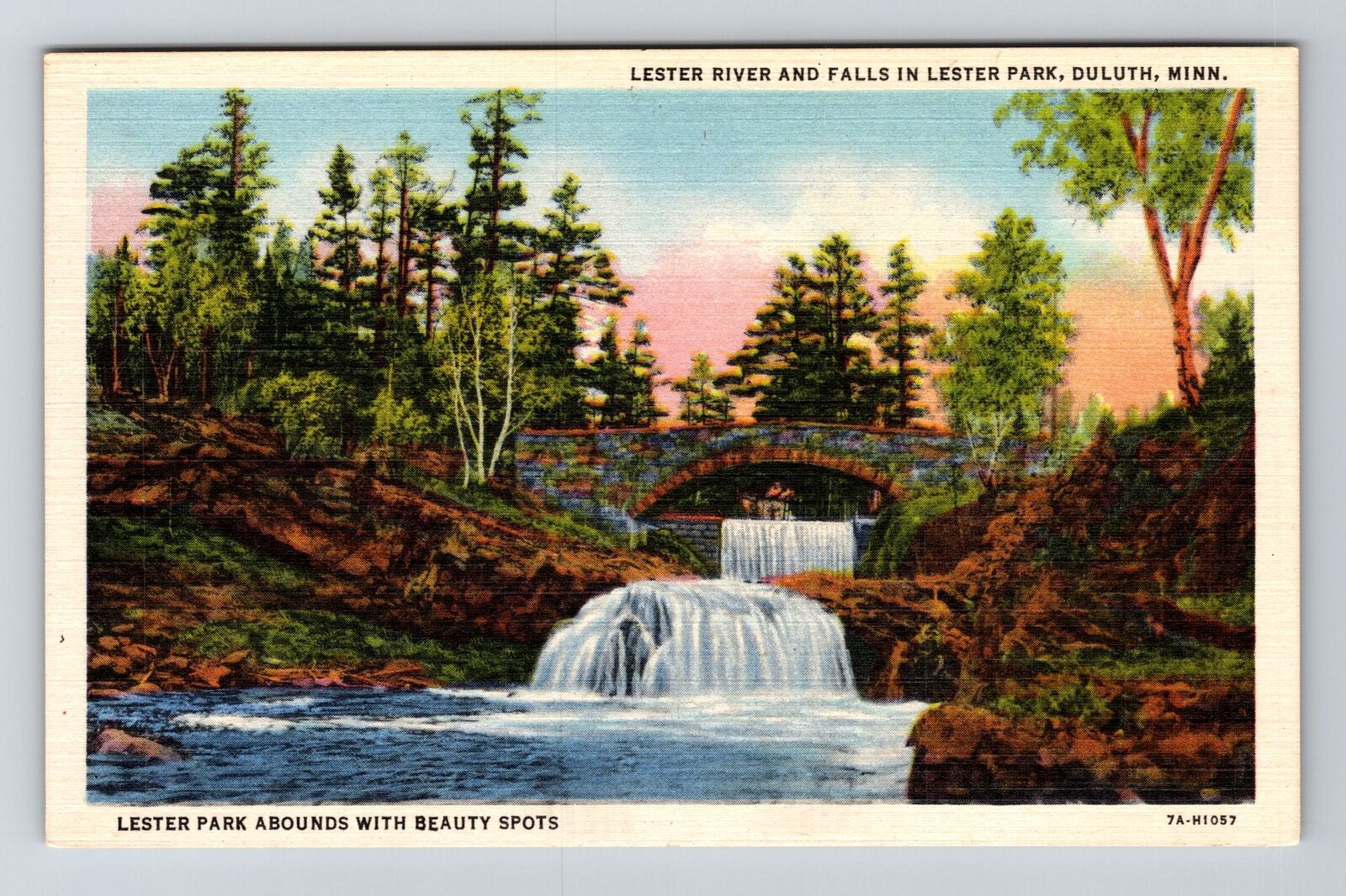 Duluth MN-Minnesota, Lester Park, Lester River and Falls, Vintage Postcard