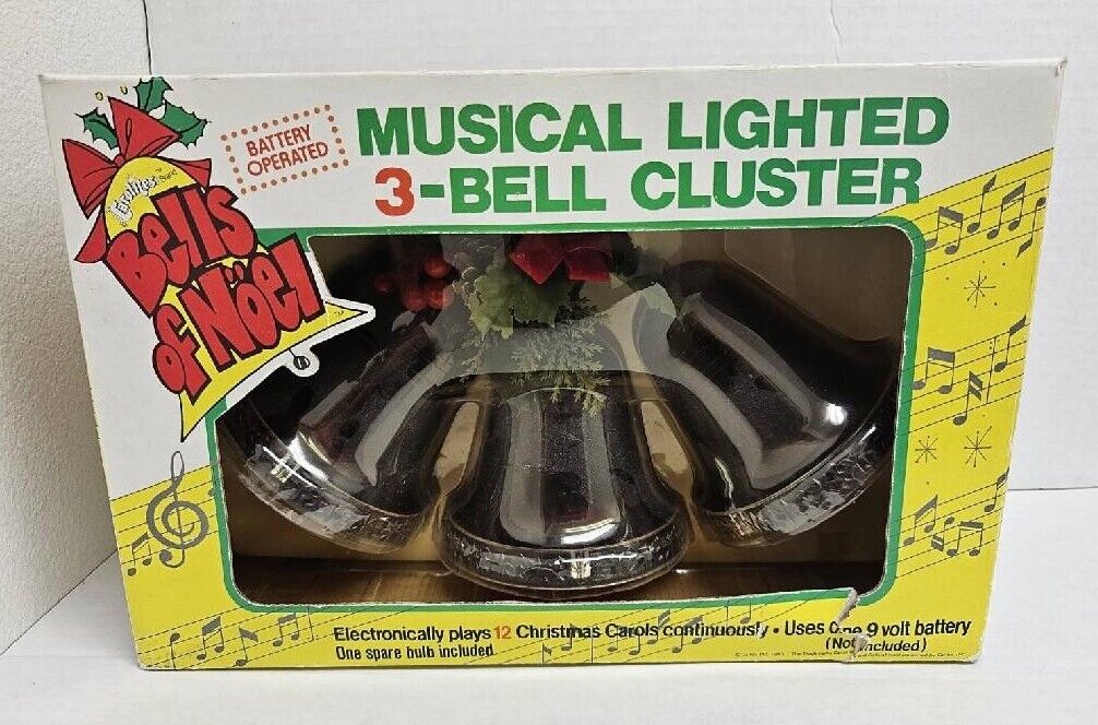 Vintage Carolites Bells of Noel Musical Lighted 3-Bell Cluster Christmas