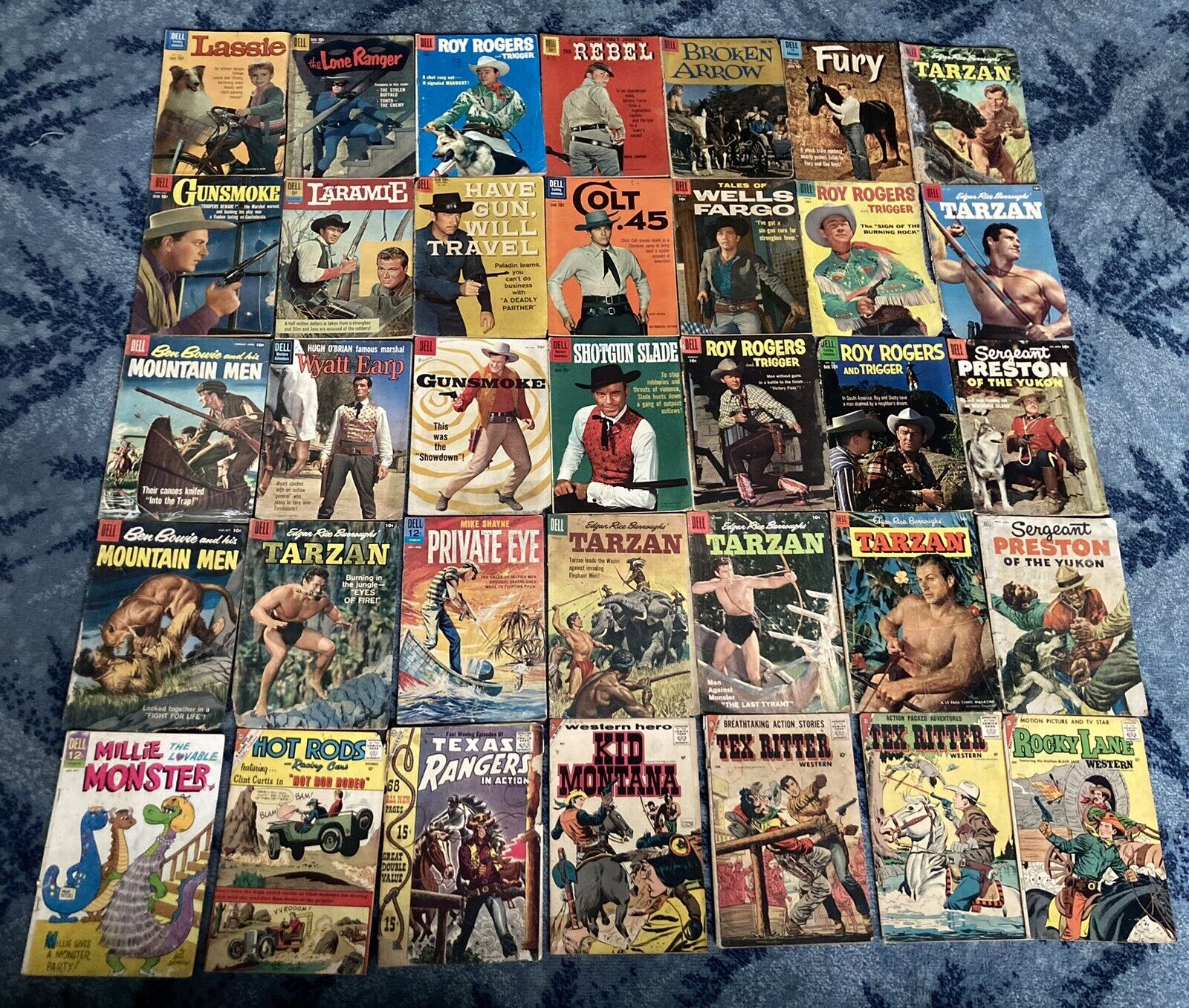 Huge Lot Dell Charlton Comics (35) 50s 60s Tarzan Westerns Roy Rogers Gunsmoke