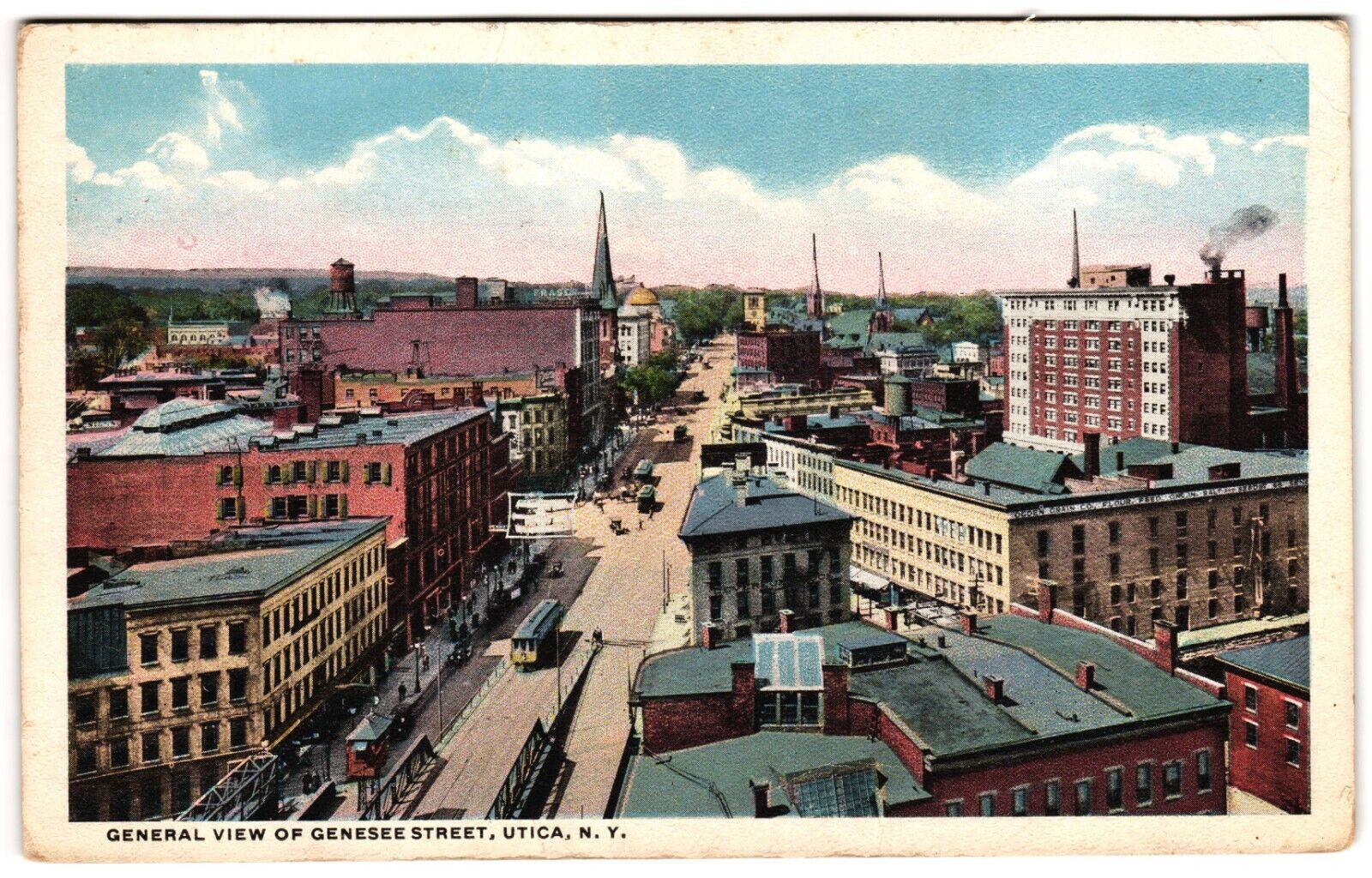 General View of Genesee Street Utica NY Aerial View c1910s Posted Postcard