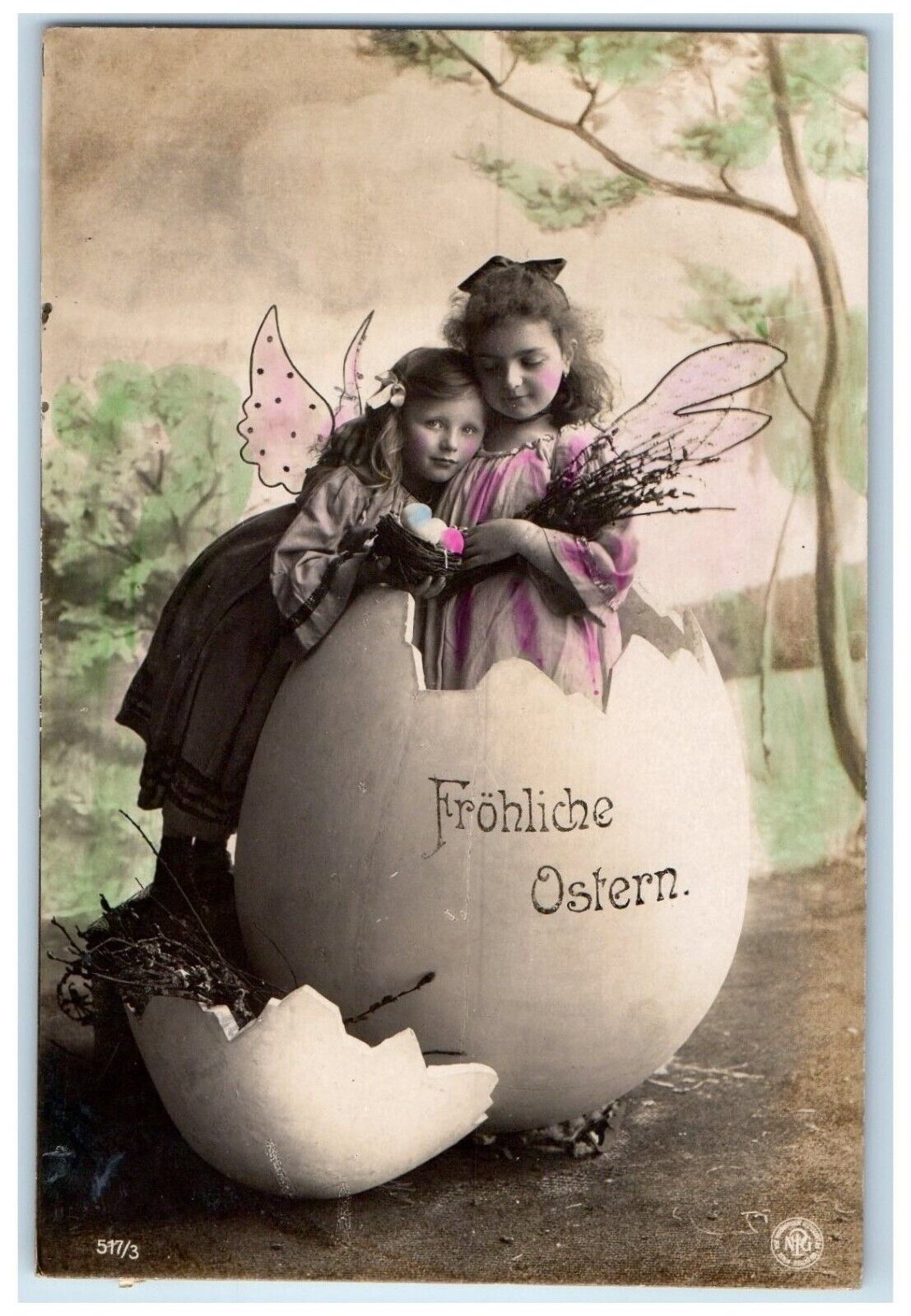 1913 Easter Big Giant Egg Girls Fantasy RPPC Photo Posted Antique Postcard