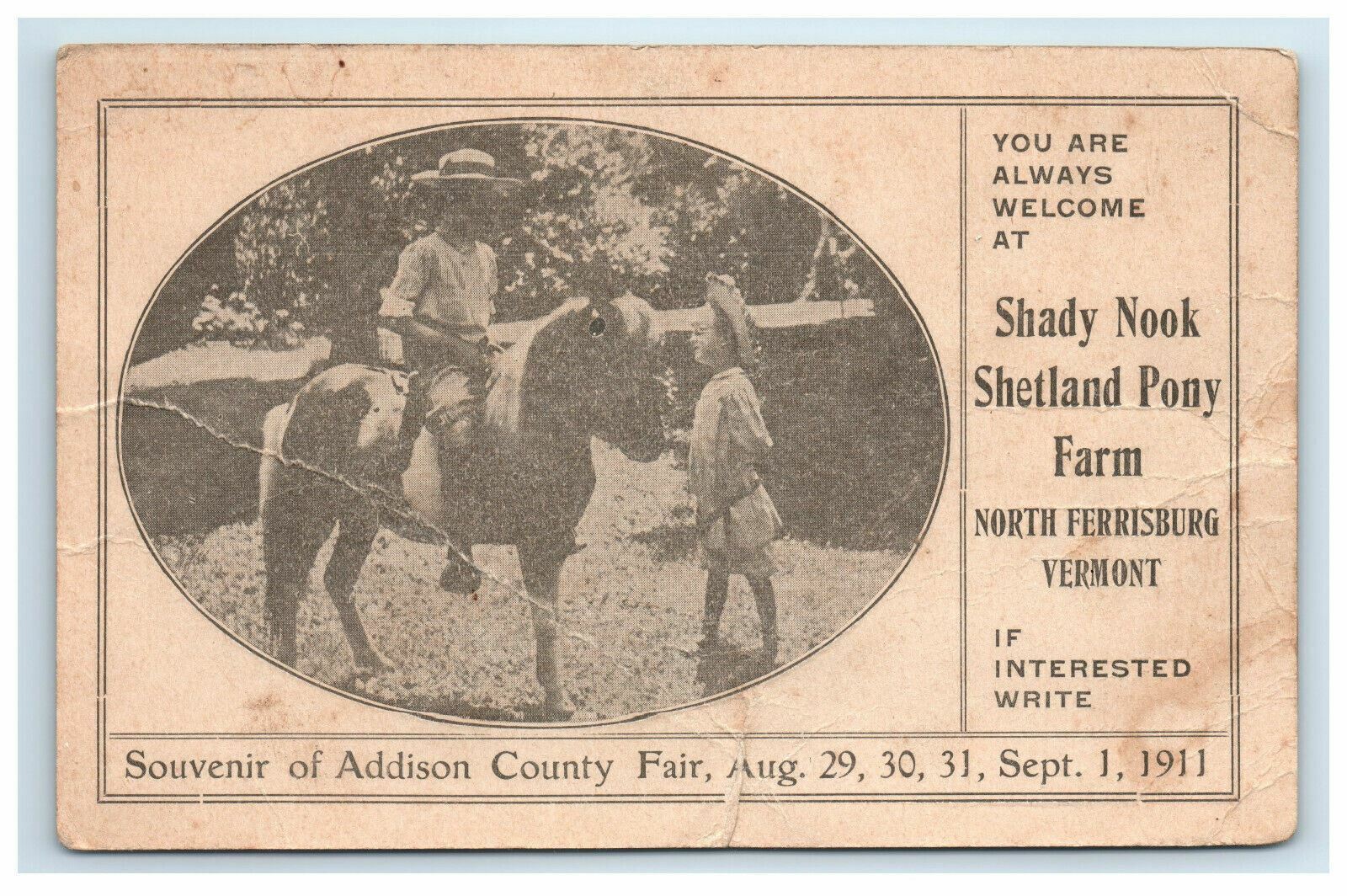 1911 Shady Nook Shetland Pony Farm Ferrisburg VT Souvenir Addison County Fair