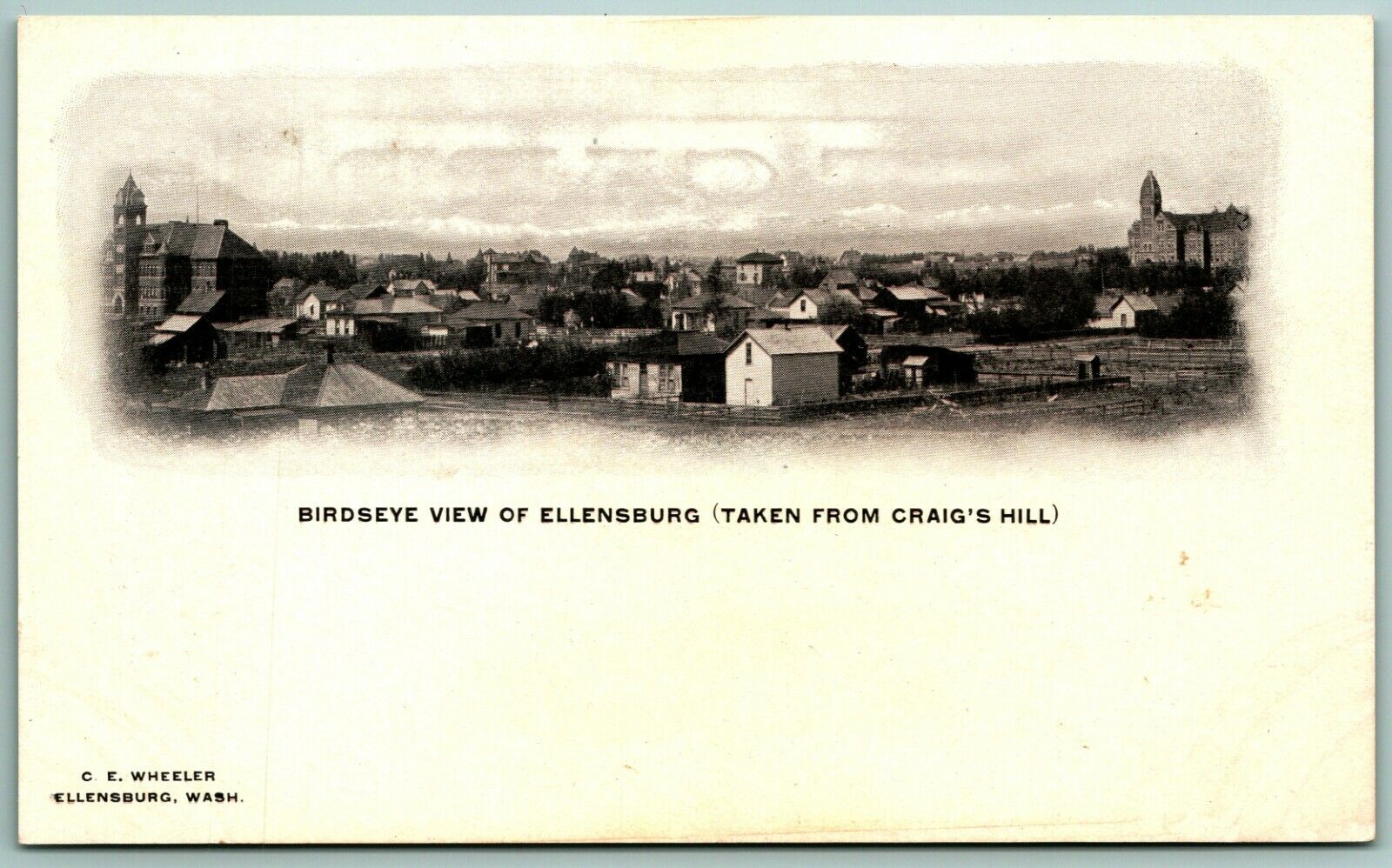 Birds Eye View From Craig's Hill Ellensburg WA UNP UDB Vignette Postcard B13