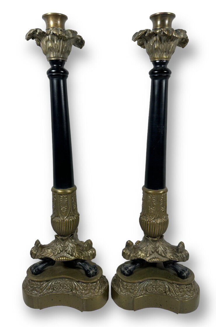 19th Century Candlesticks Set of 2 Napoleon III Bronze Brass Claw Feet 16\