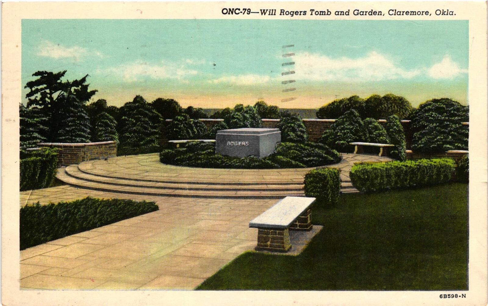 Vintage Postcard- WILL ROGERS TOMB AND GARDEN, CLAREMORE, OK.