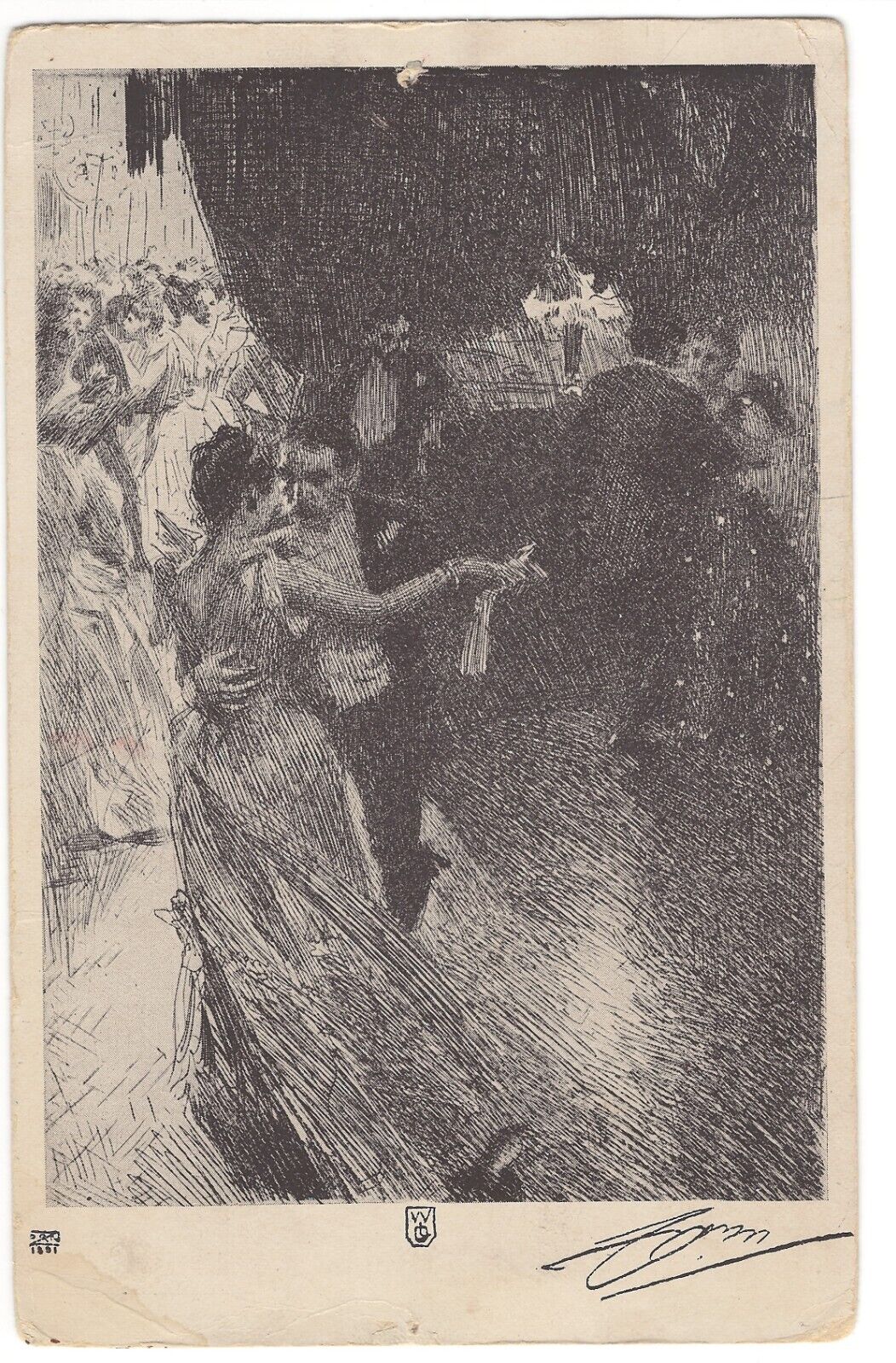 Vintage The Art Institute Of Chicago The Waltz Anders L. Zorn Black & White RPPC