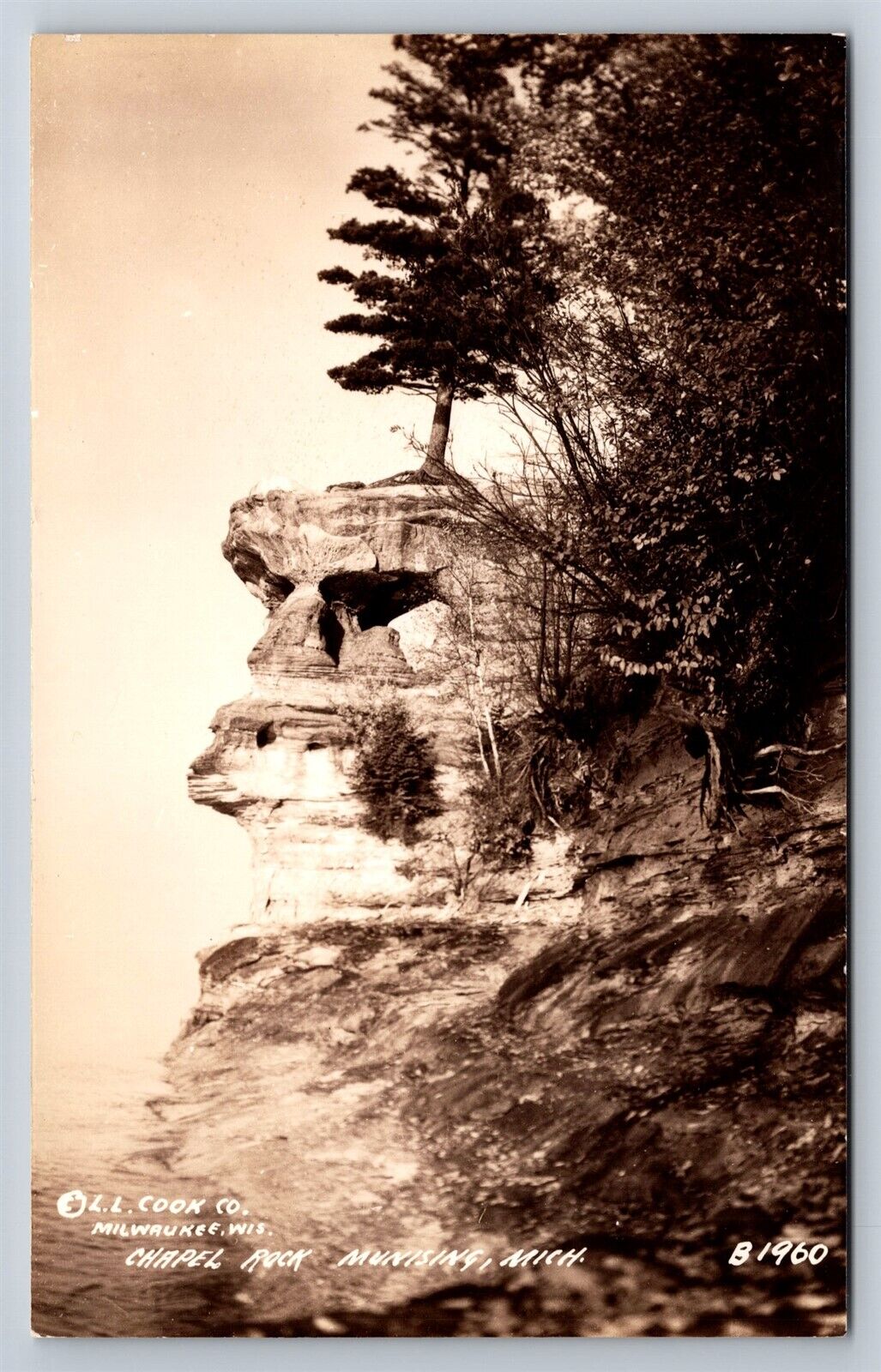 Postcard MI Munising Michigan Chapel Rock Pictured Rocks RPPC Real Photo AN21