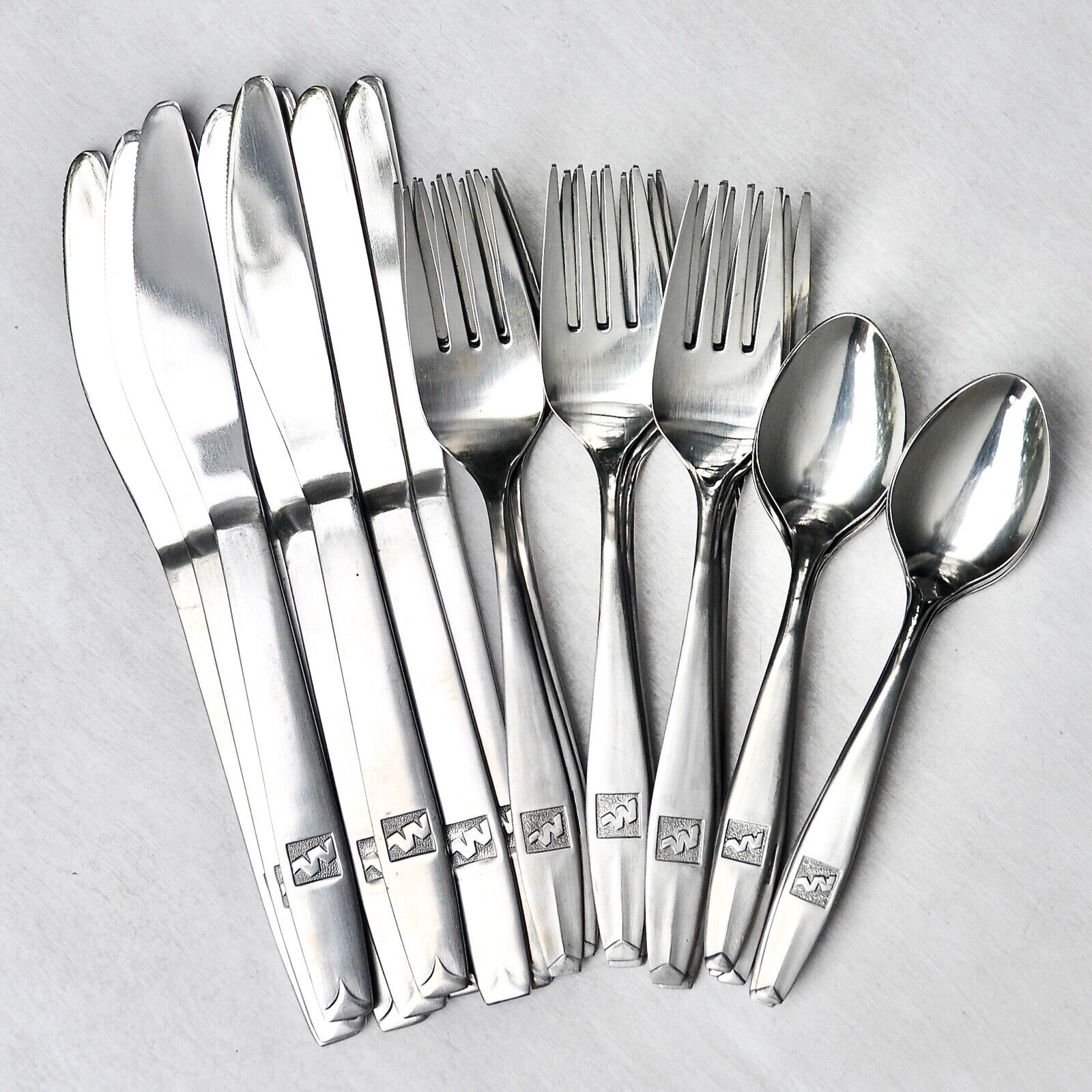 Vintage Western Airlines silverware - 27 Piece Knife Fork Spoon Lot Wessco Japan