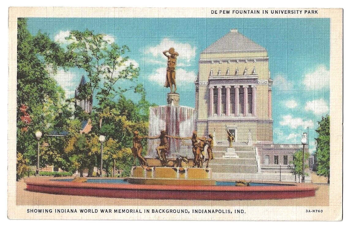 Indianapolis Indiana c1930\'s De Pew Fountain, Park, Indiana World War Memorial