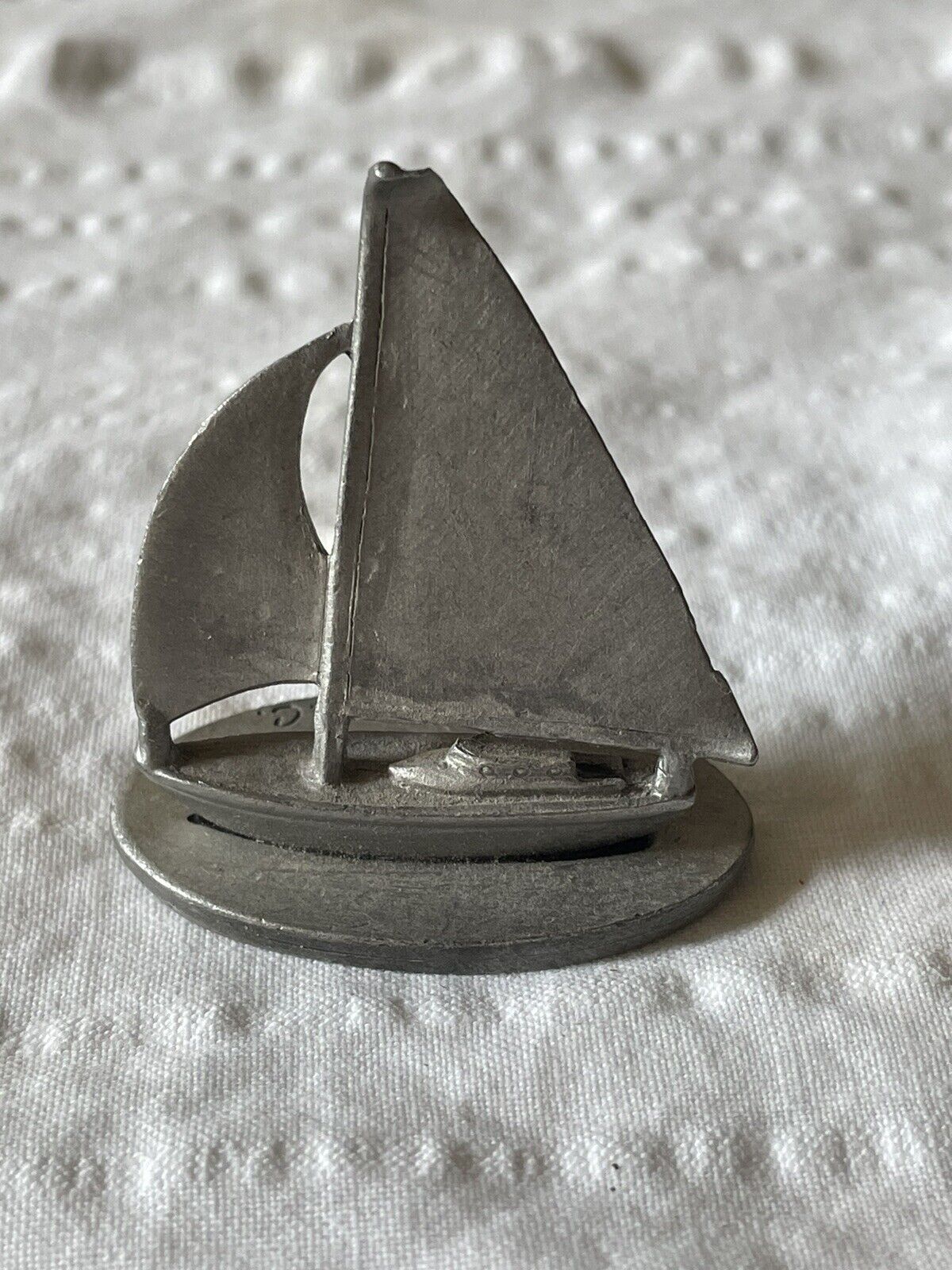 Vintage Spoontiques Pewter Sailboat 1981 Miniature Collectible Figurine