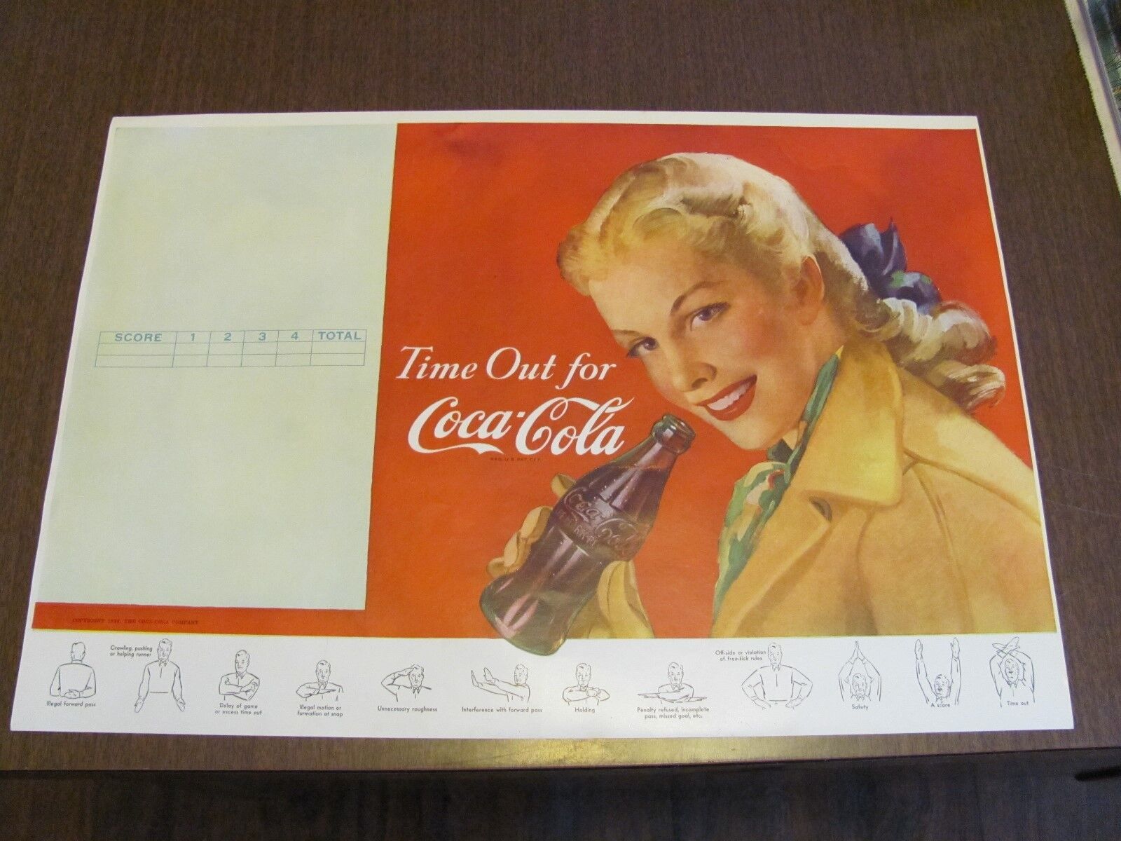 Coca Cola Vintage 1948 NOS 11 x 16 Unused Football Program Two Sided Page