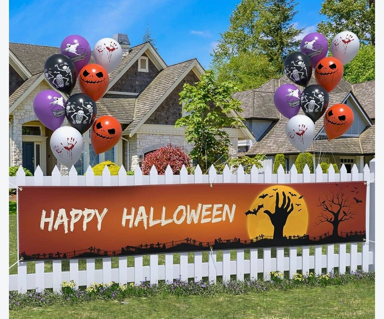 Happy Halloween Large Banner - Halloween Photo Backdrop - Fence Decor - 120\