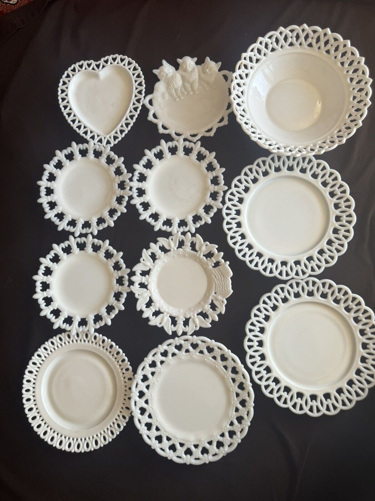 Antique Atterbury Glass Co. Milk Glass 11pc Mixed Plates And Bowl Set #5