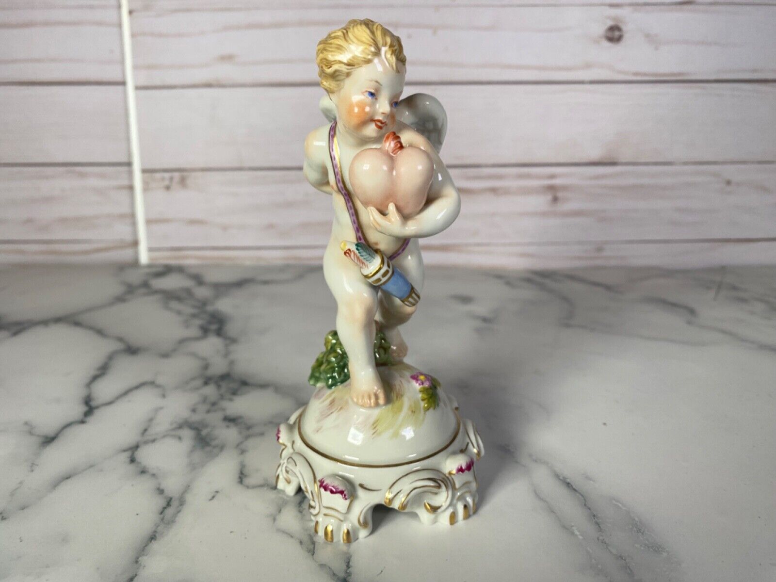 Augarten Wien Cupid Cherub Holding Heart and Ring Figurine 1555