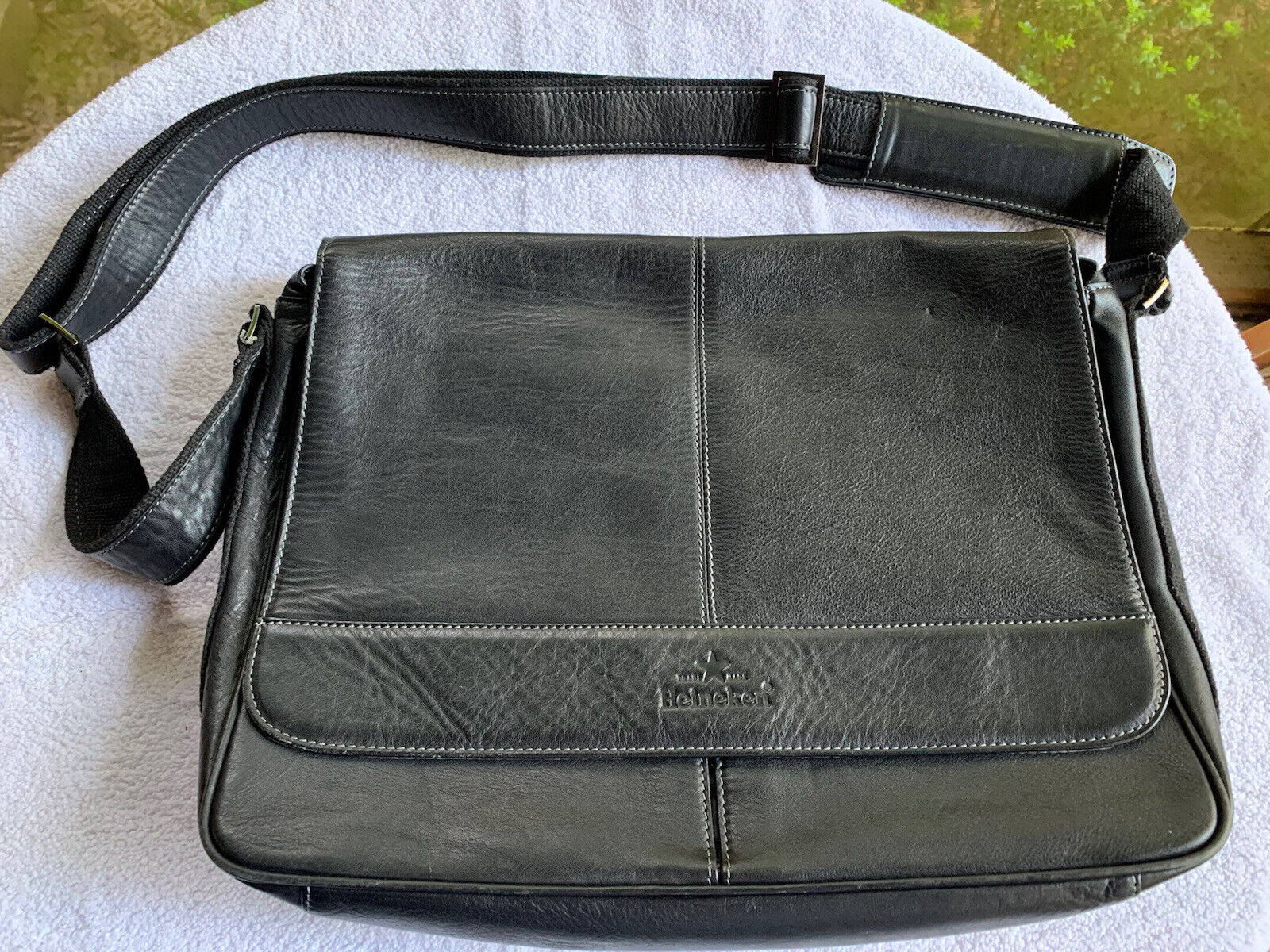Vintage Heineken Bag Laptop Case Genuine Leather Travel Messenger Black Logo EUC