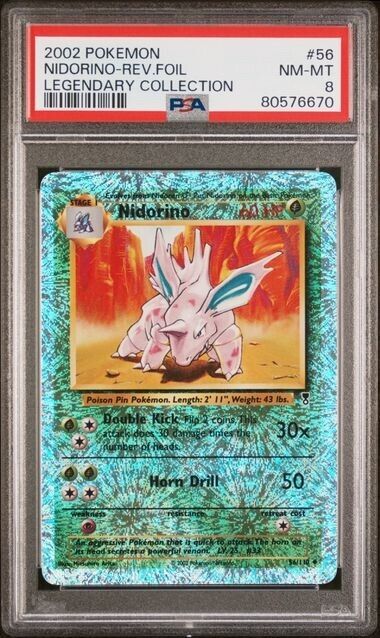 2002 Pokemon Legendary Collection #56 Nidorino - Reverse Foil PSA 8 NM-MT