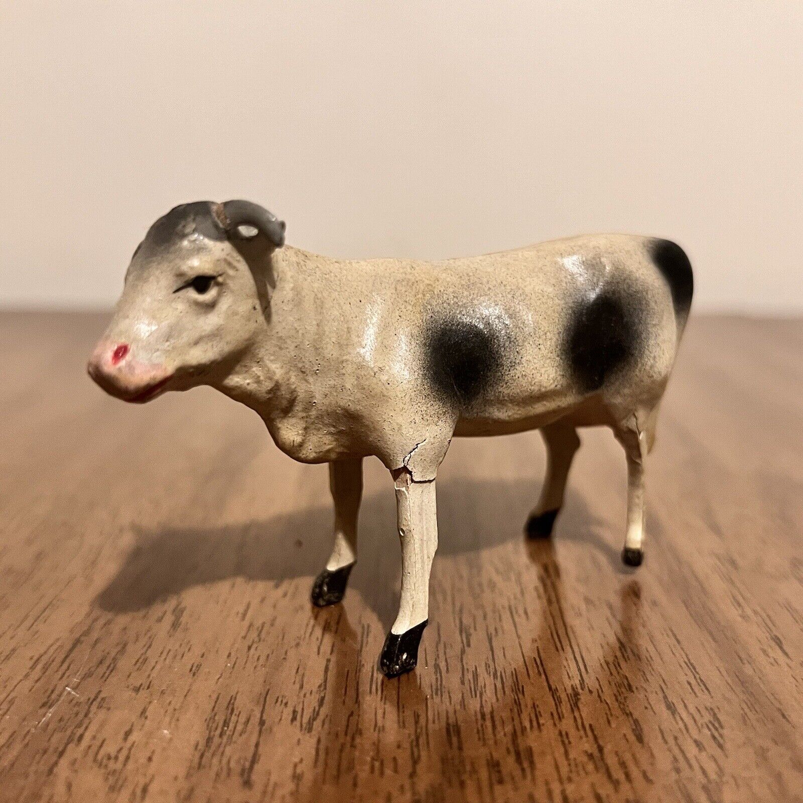 German Putz Composition Cow Stick Leg Antique Nativity Toy Pre WWII