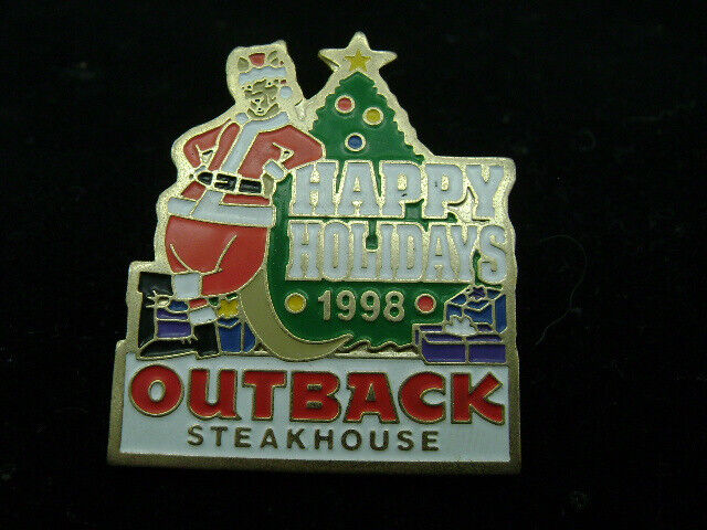 Vintage Christmas Pin Outback Steakhouse Happy Holidays 1998 Kangaroo Santa 