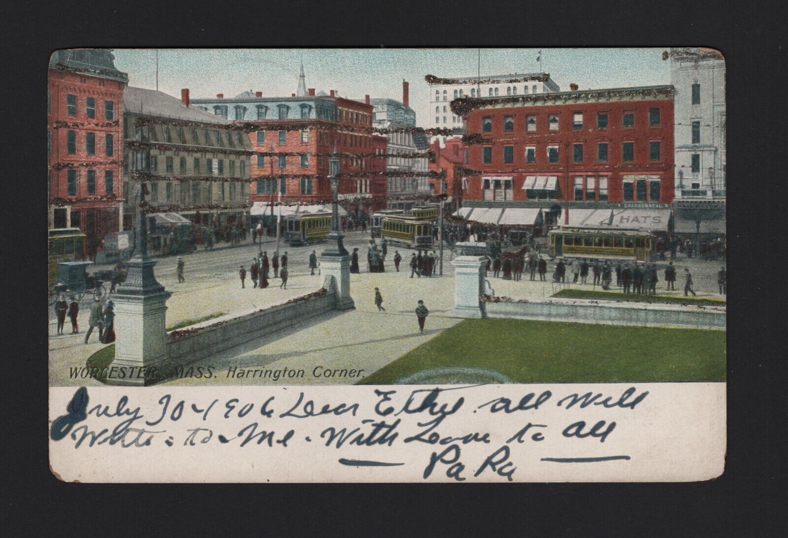USA11 American postcard circa 1906 Massachusetts Worcester Harrington Corner