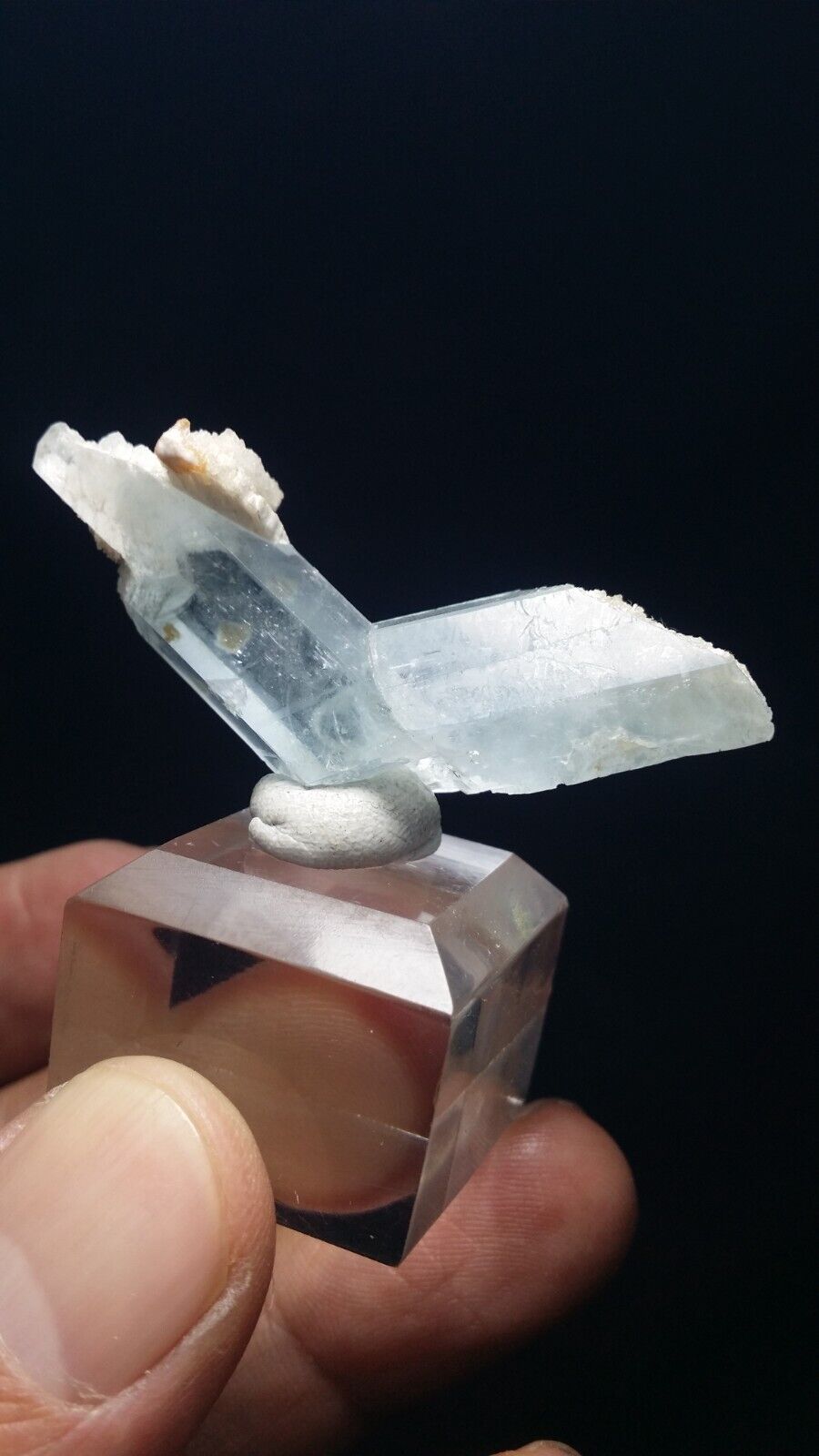 Exquisite Rare Beryllonite on V-Shaped Aquamarine Crystals - Shigar Valley