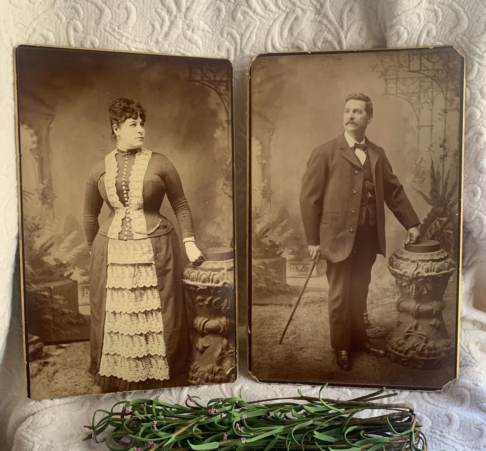 *RARE* LARGE ANTIQUE CABINET CARDS PHOTO 1800’s HUSBAND & WIFE~7.5” X 12” COUPLE
