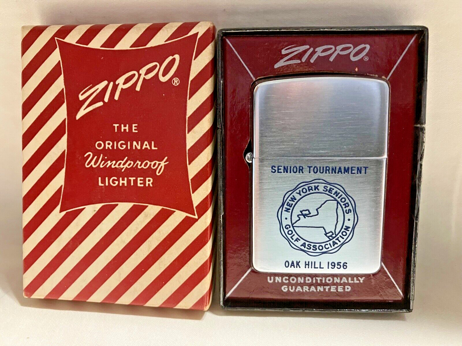 Vintage Unfired 1956 OAK HILL Golf NEW YORK Senior Tournament Zippo Lighter Box