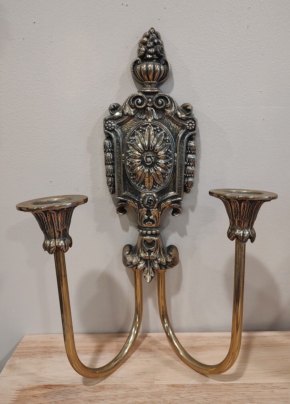Vintage Ornate Metal *Possibly Brass, Double Candle Holder/ Wall Sconce,  *Read 