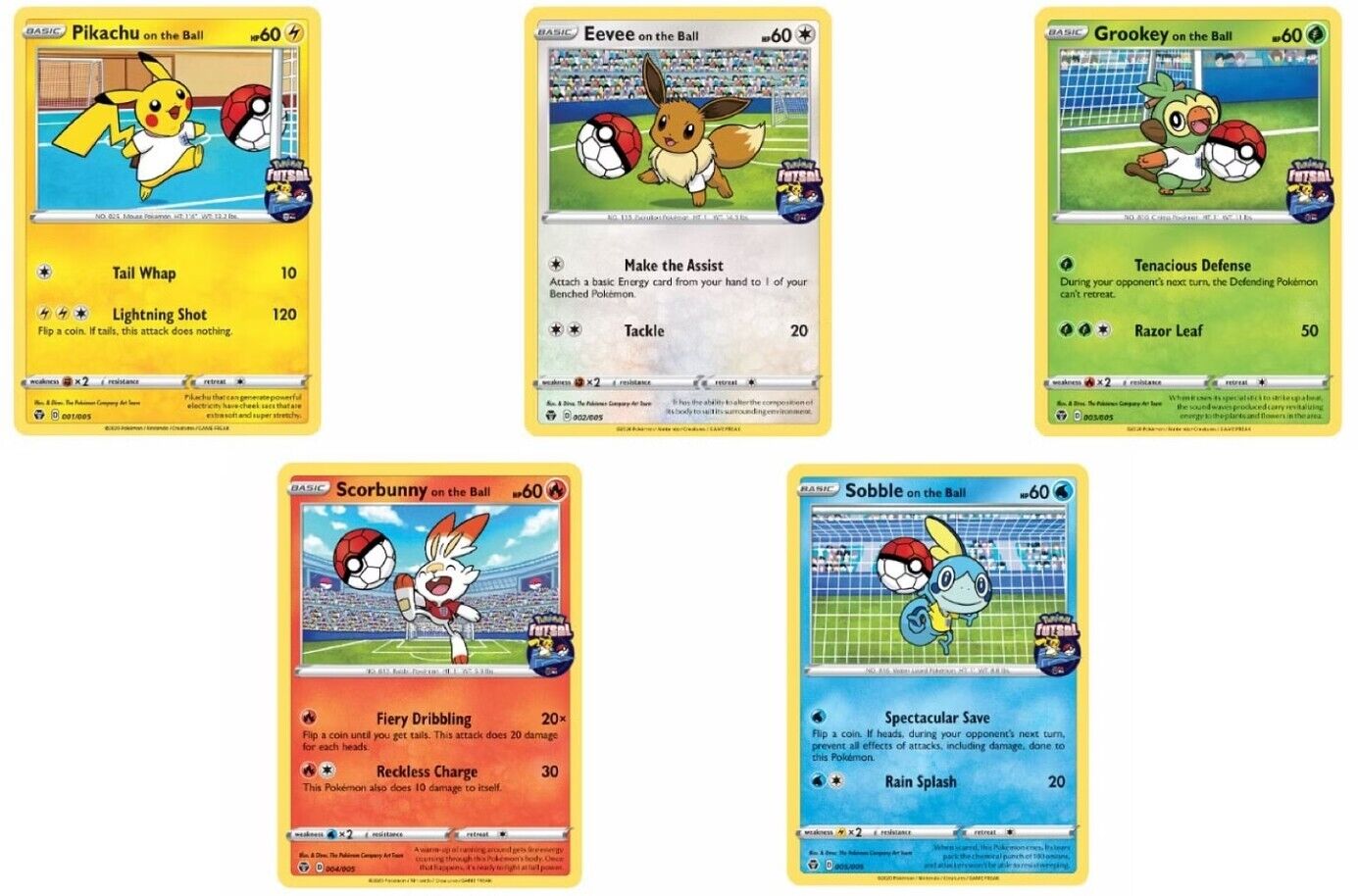Pokémon Futsal On The Ball Promo Card Set 001 002 003 004 005 New and Wrapped