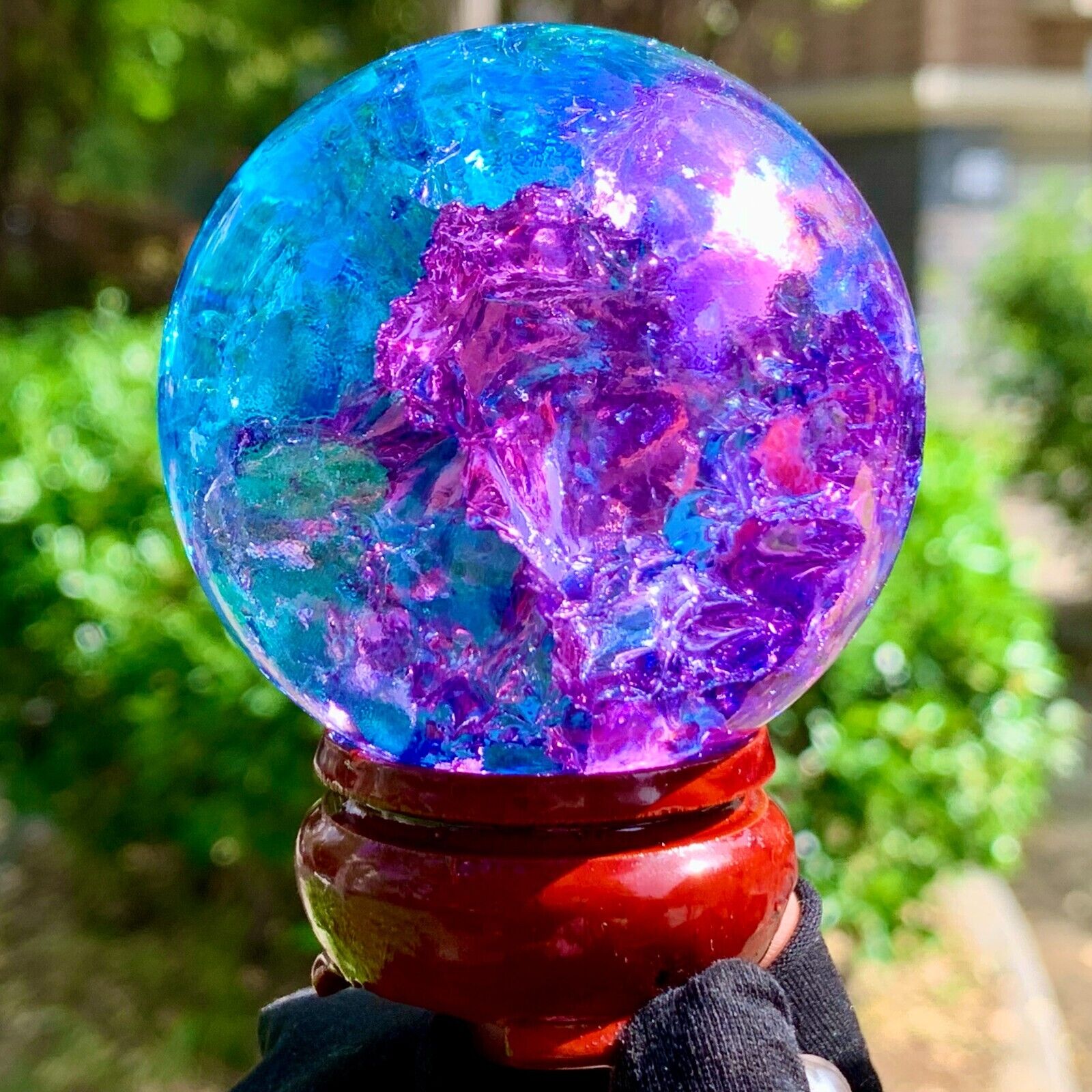 269G  Natural Titanium Rainbow Quartz sphere Crystal ball Healing