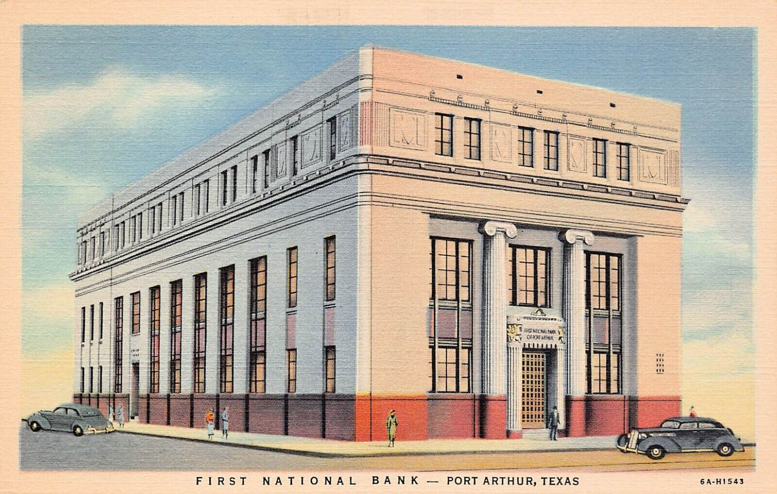 Port Arthur TX Texas First National Bank Jefferson County c1930 Vtg Postcard B25