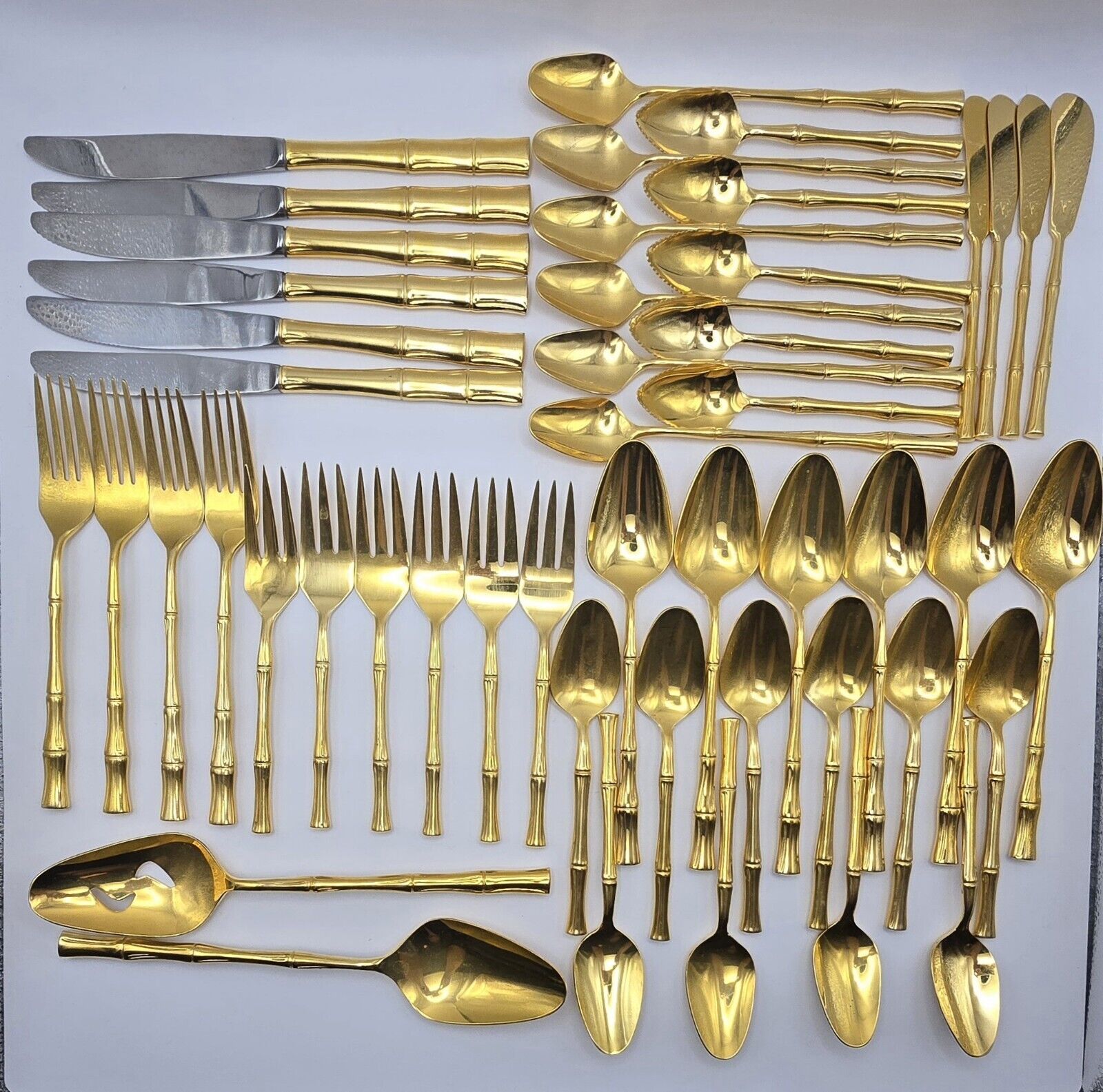 Viners of Sheffield Gold Plated Cane Faux Bamboo Flatware 49 Pieces Serving Set